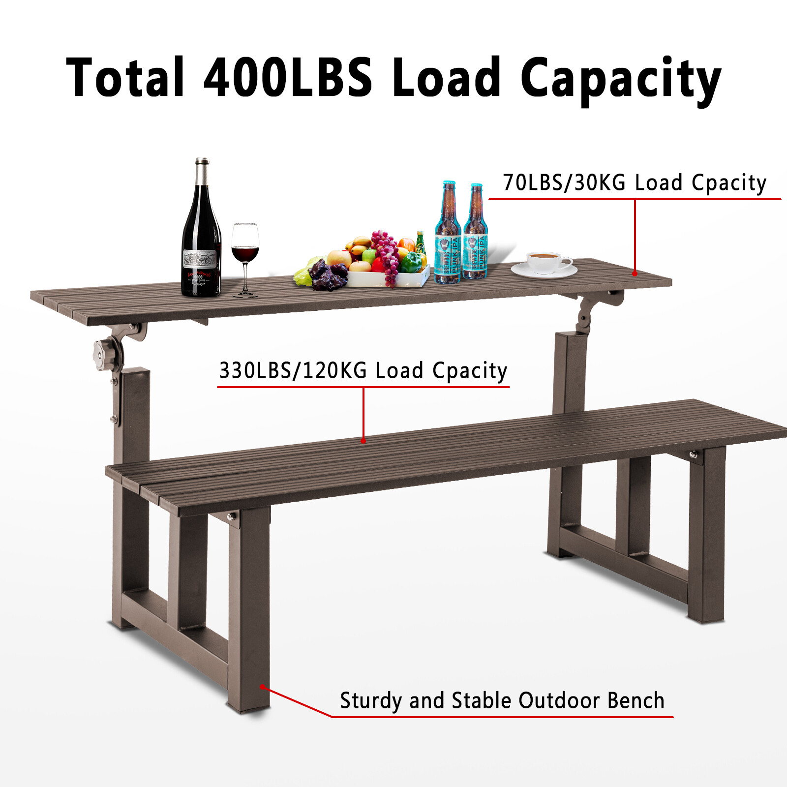 TECSPACE New Aluminum 2-colour Outdoor Convertible Bench All-in-one Table&Bench