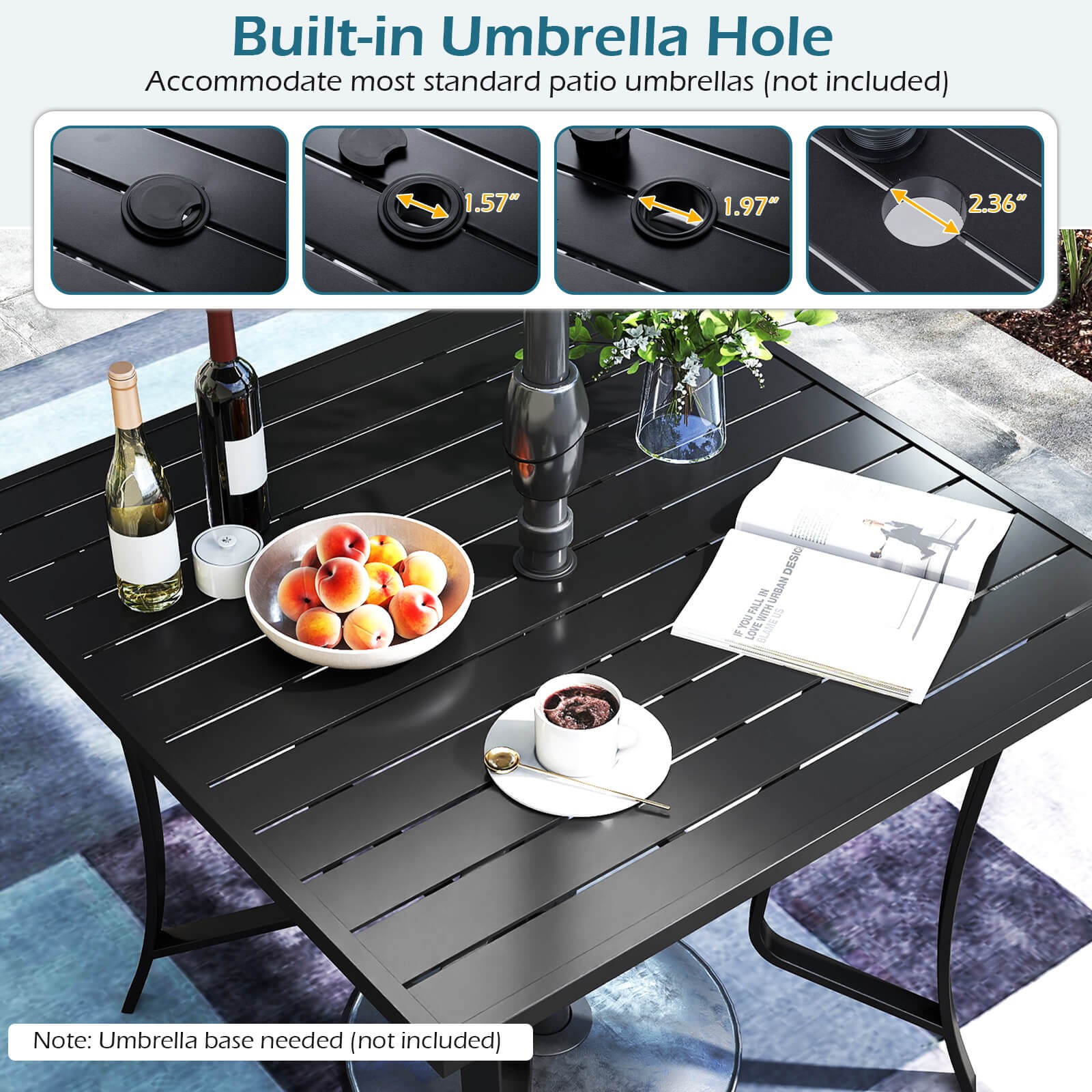 5PCS Outdoor Dining Set, 4 Swivel Chairs & Square Patio Table w/Umbrella Hole