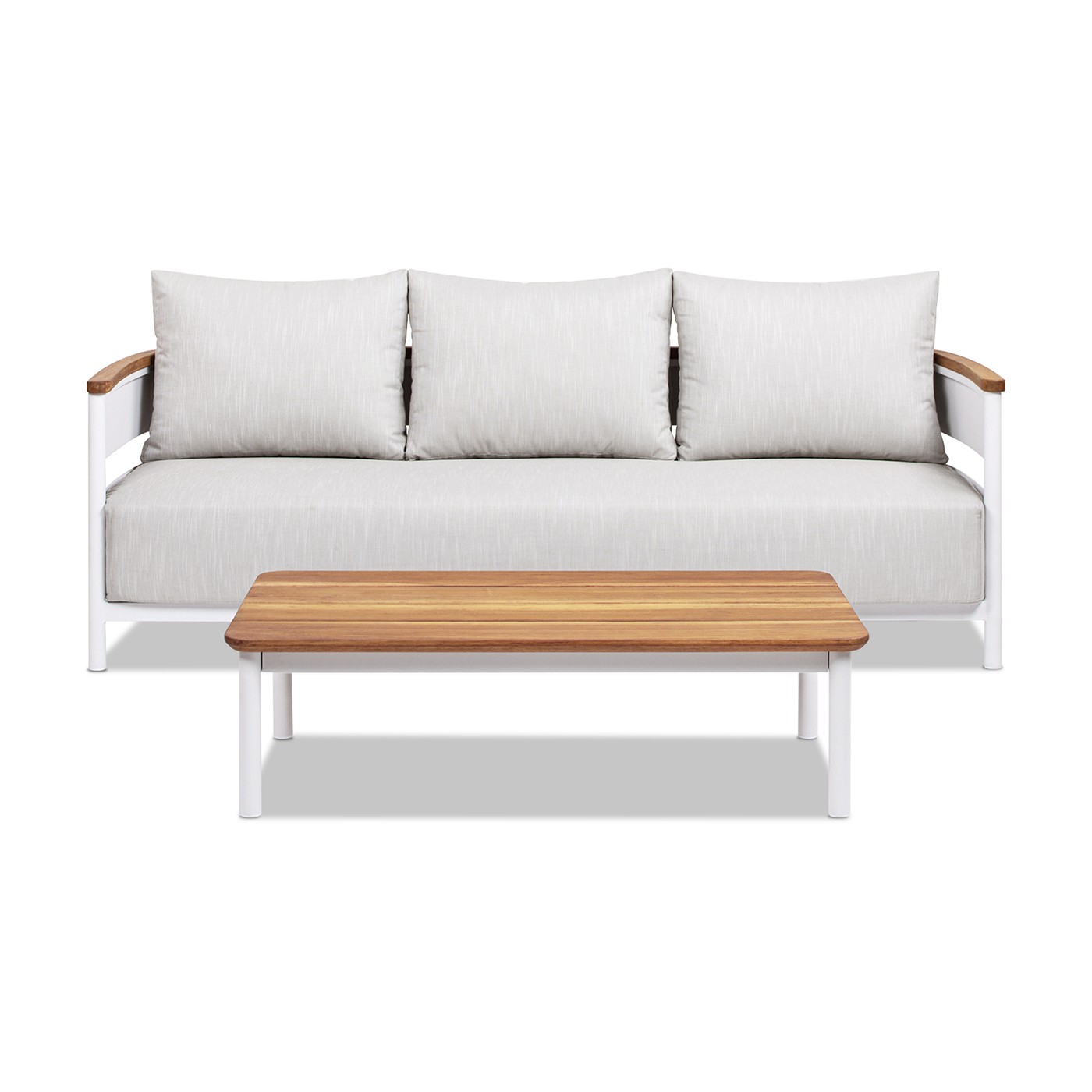 Rhodes 2pc Upholstered Teak & Aluminum Outdoor Sofa and Coffee Table Patio Set