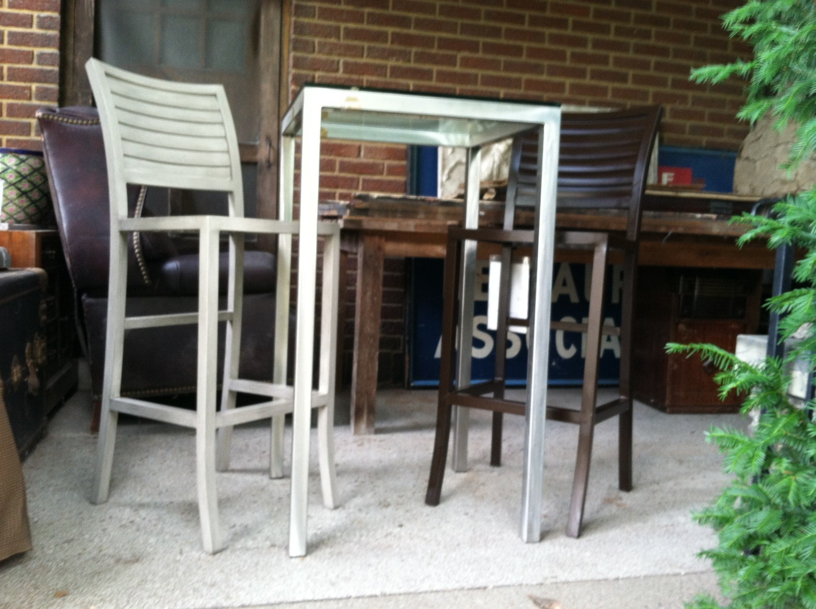 NEW Two 30″ Aluminum Palm Bar Stools Bistro Set Table Patio Furniture HI QUALITY