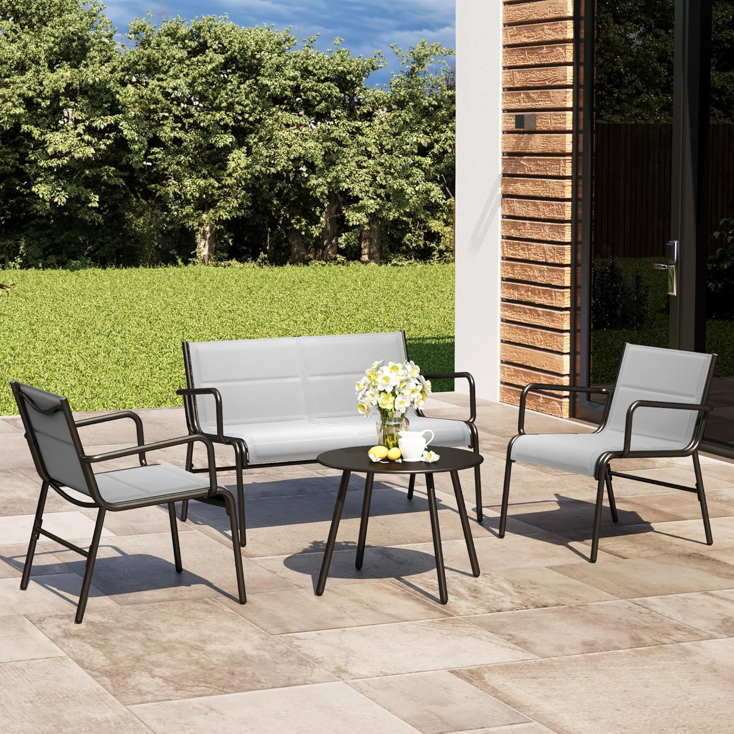 4 Seats Outdoor Furniture Set, Waterproof Patio Furniture Set, Patio Loveseat wi