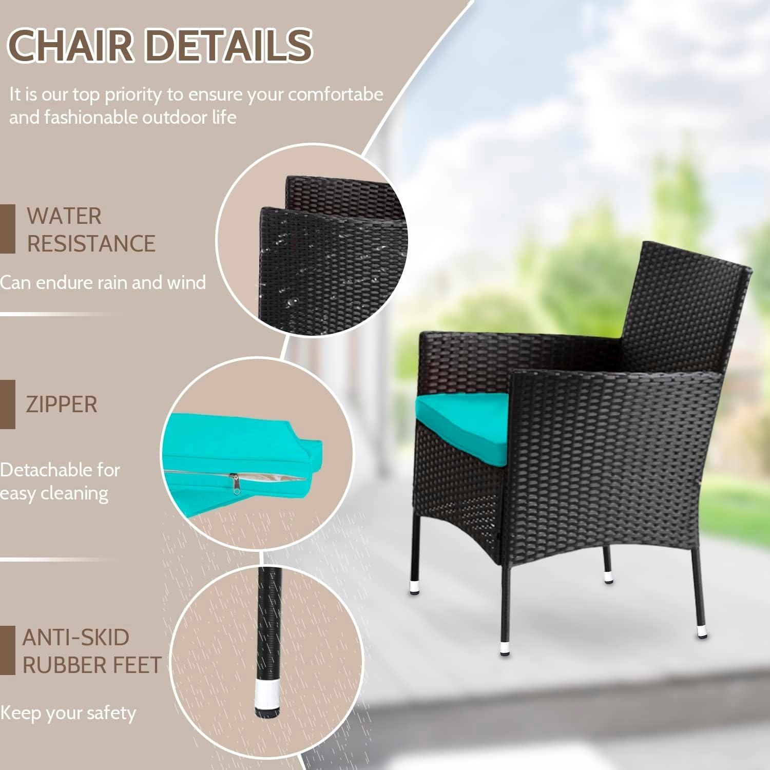 Rattan Furniture Wicker Chair Patio Bristo Set for Outdoor Indoor Use with Lo…