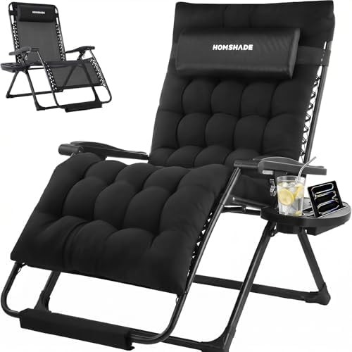 HOMSHADE Oversized Zero Gravity Chair, 33In XXL Outdoor Recliner Chair w/Removab