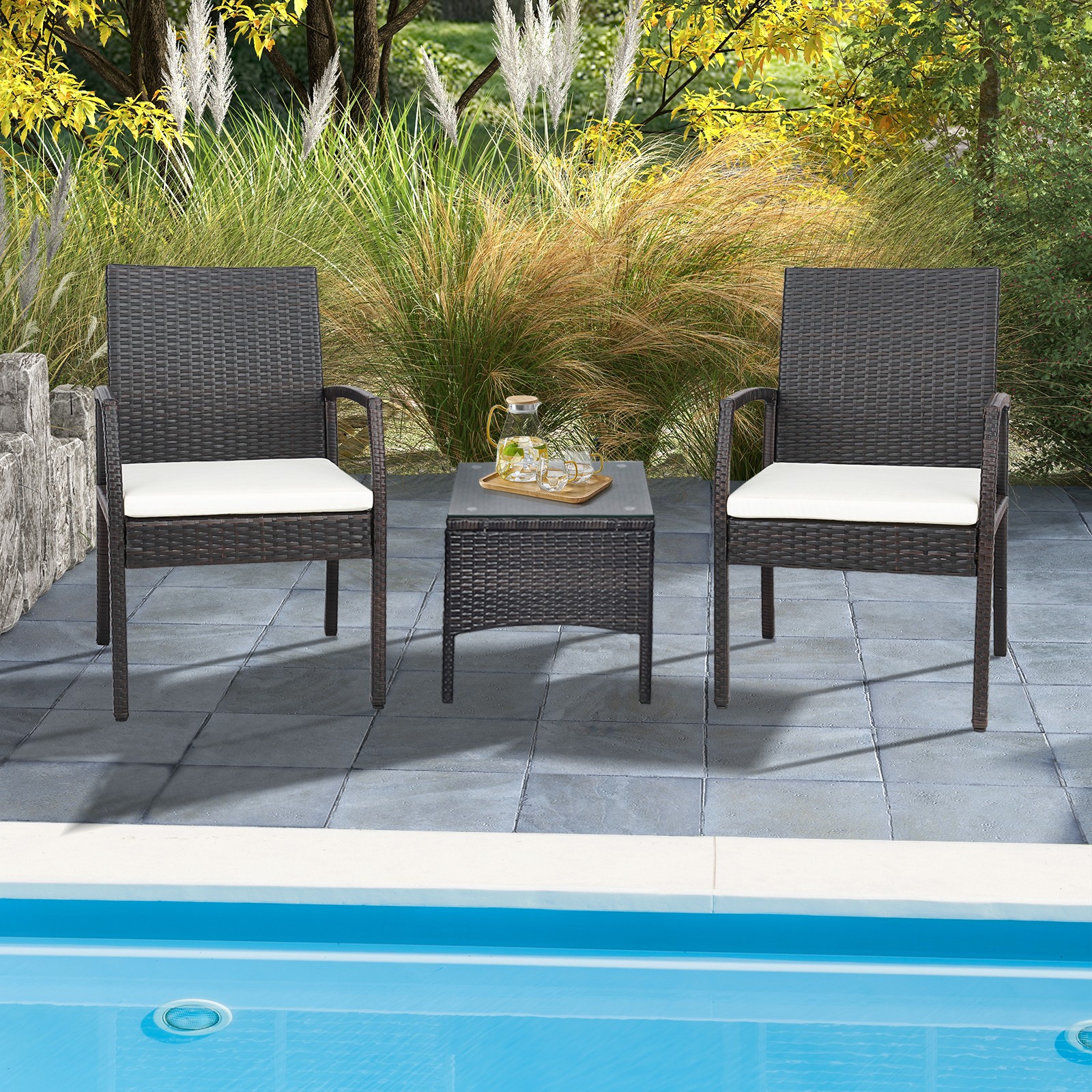4PCS Patio PE Wicker Dining Chairs W/Soft Zippered Cushion Armchairs Backyard