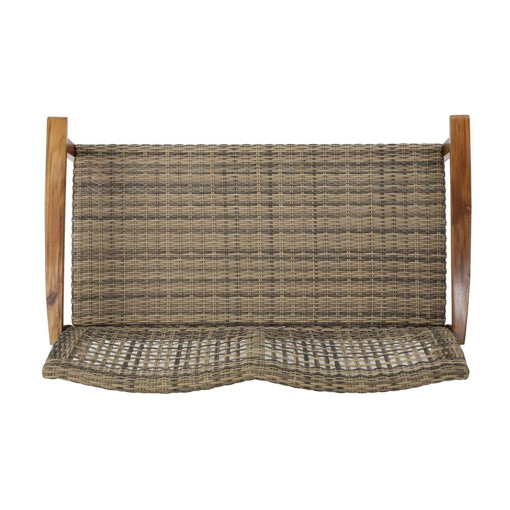 Sturdy and Durable Natural+Grey Acacia Wood and Wicker Outdoor Loveseat with Ass