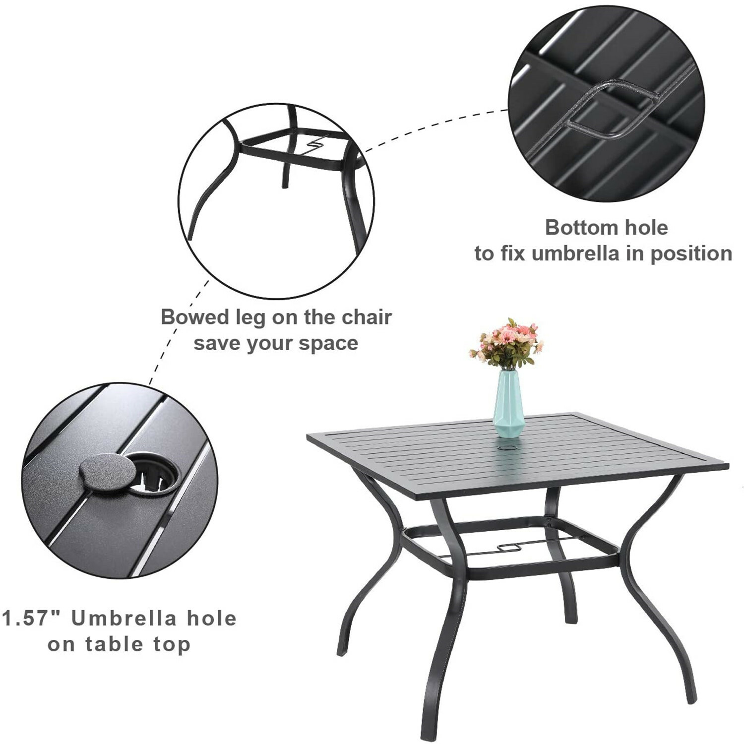 5 Piece Metal Patio Furniture Set Outdoor Table Chairs Dining Set Bistro Tables