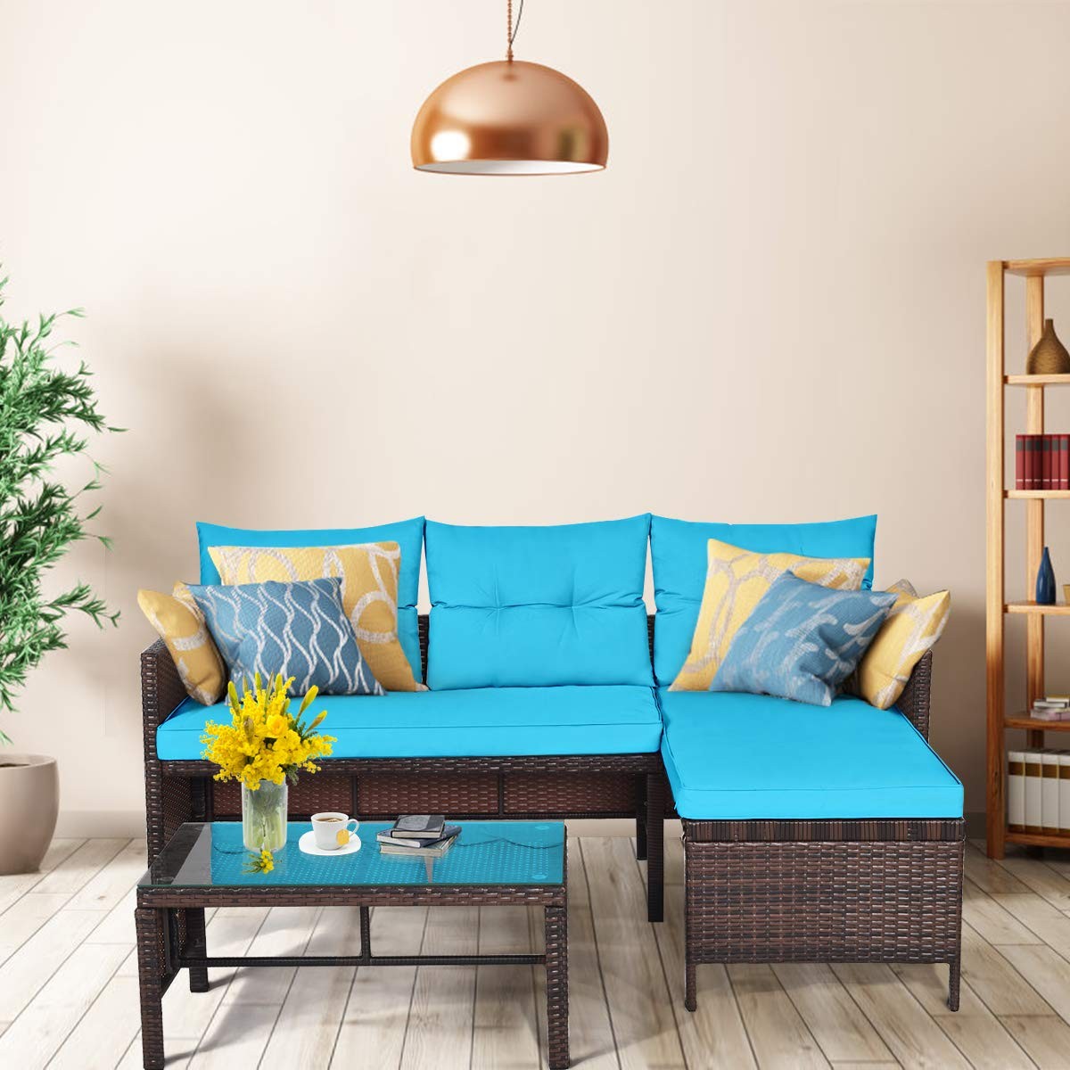 RELAX4LIFE 3-Piece Patio Furniture Set, Outdoor Wicker Sectional Sofa Set w/W…