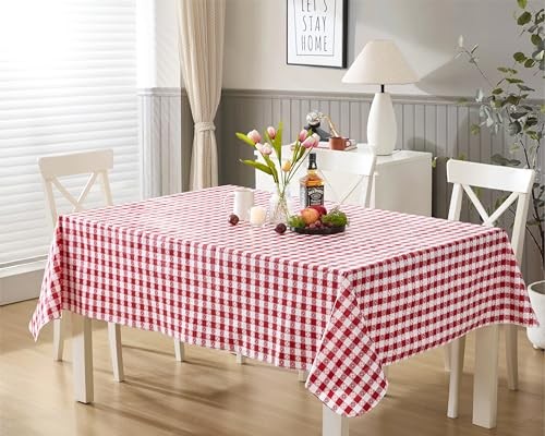 60 x 84 Inch Rectangle Vinyl Tablecloth with 84″ x 60″ (Rectangular) Red