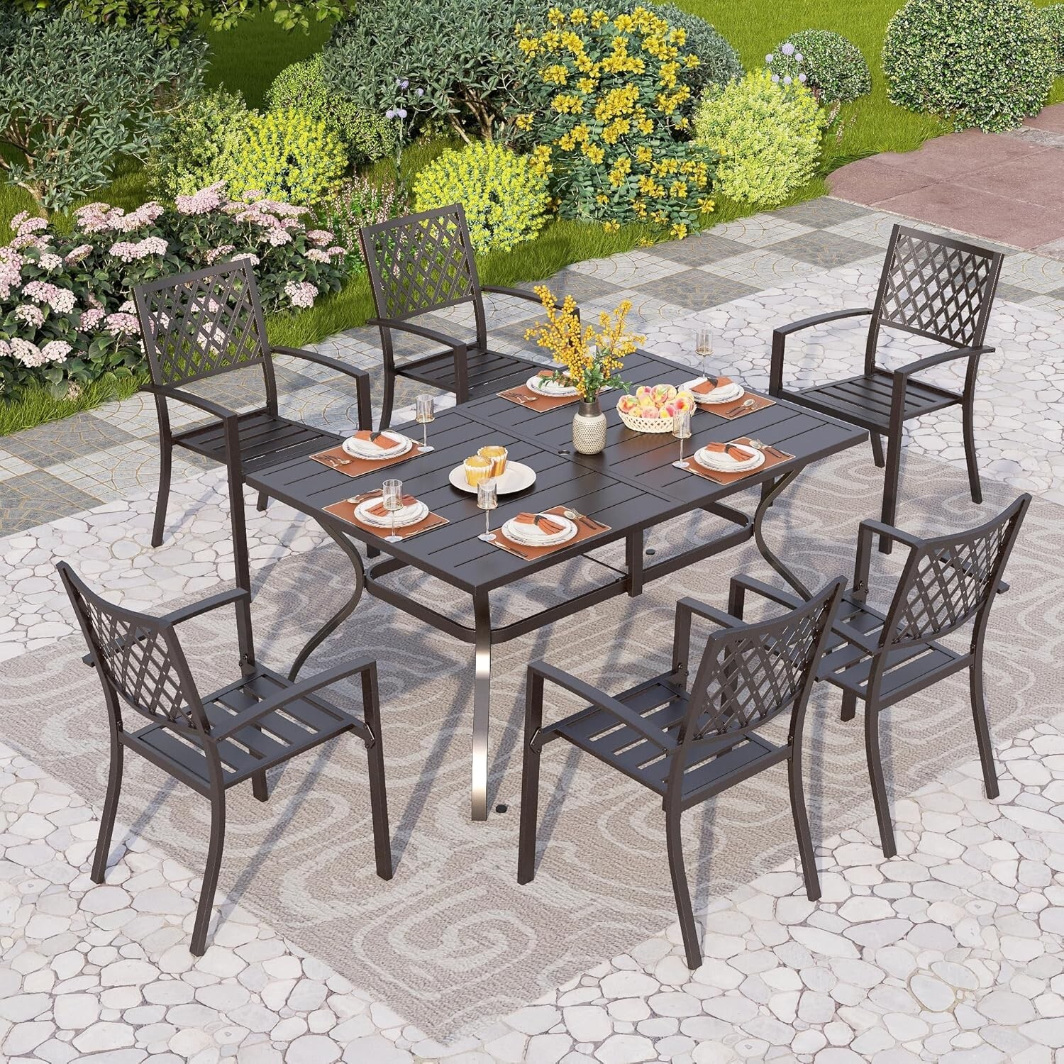 7 Piece Outdoor Patio Dining Set Metal Table 4 Chairs with 1.57″ Umbrella Hole