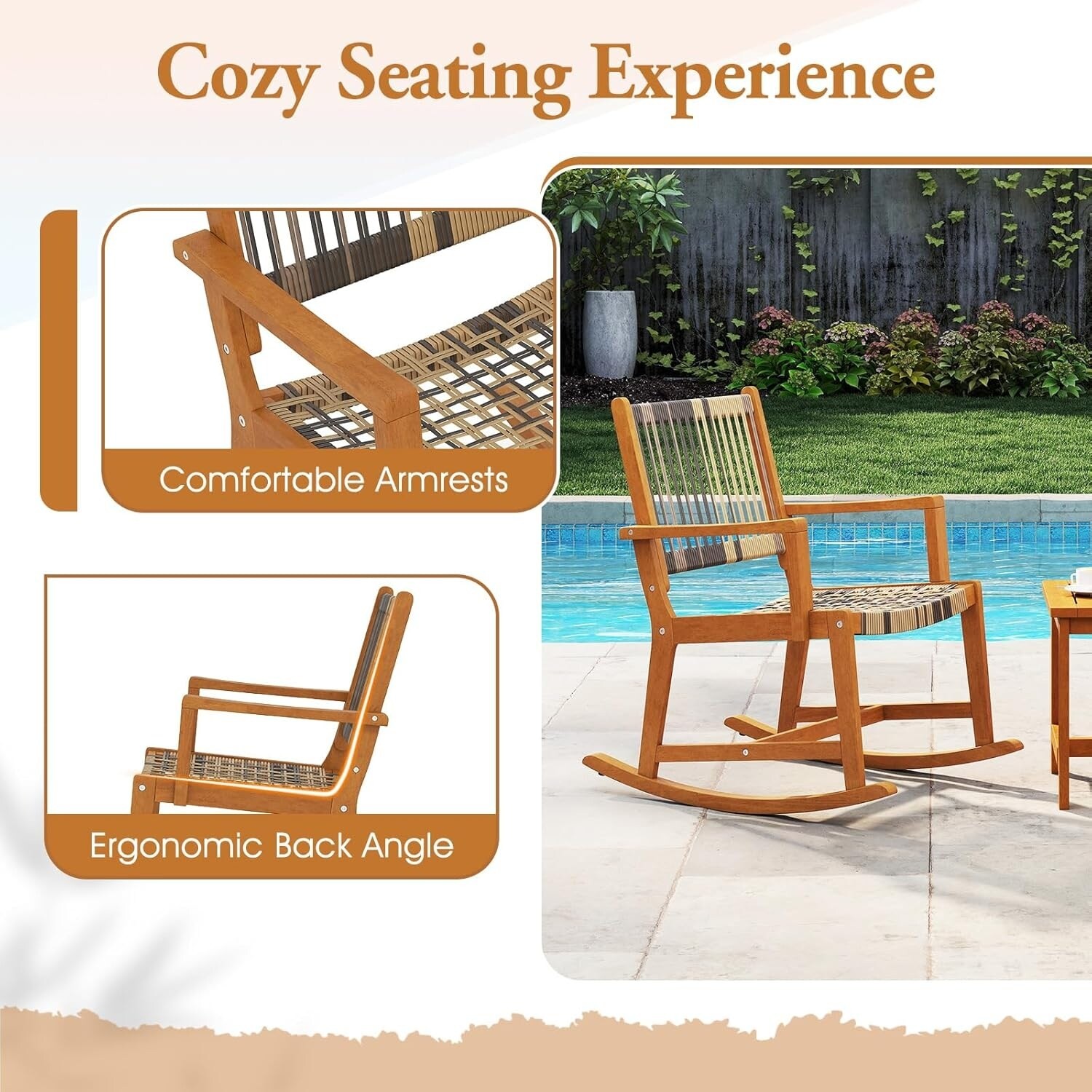 3 PCS Rocking Bistro Set PE Rattan Front Porch Chairs w/ Coffee Table