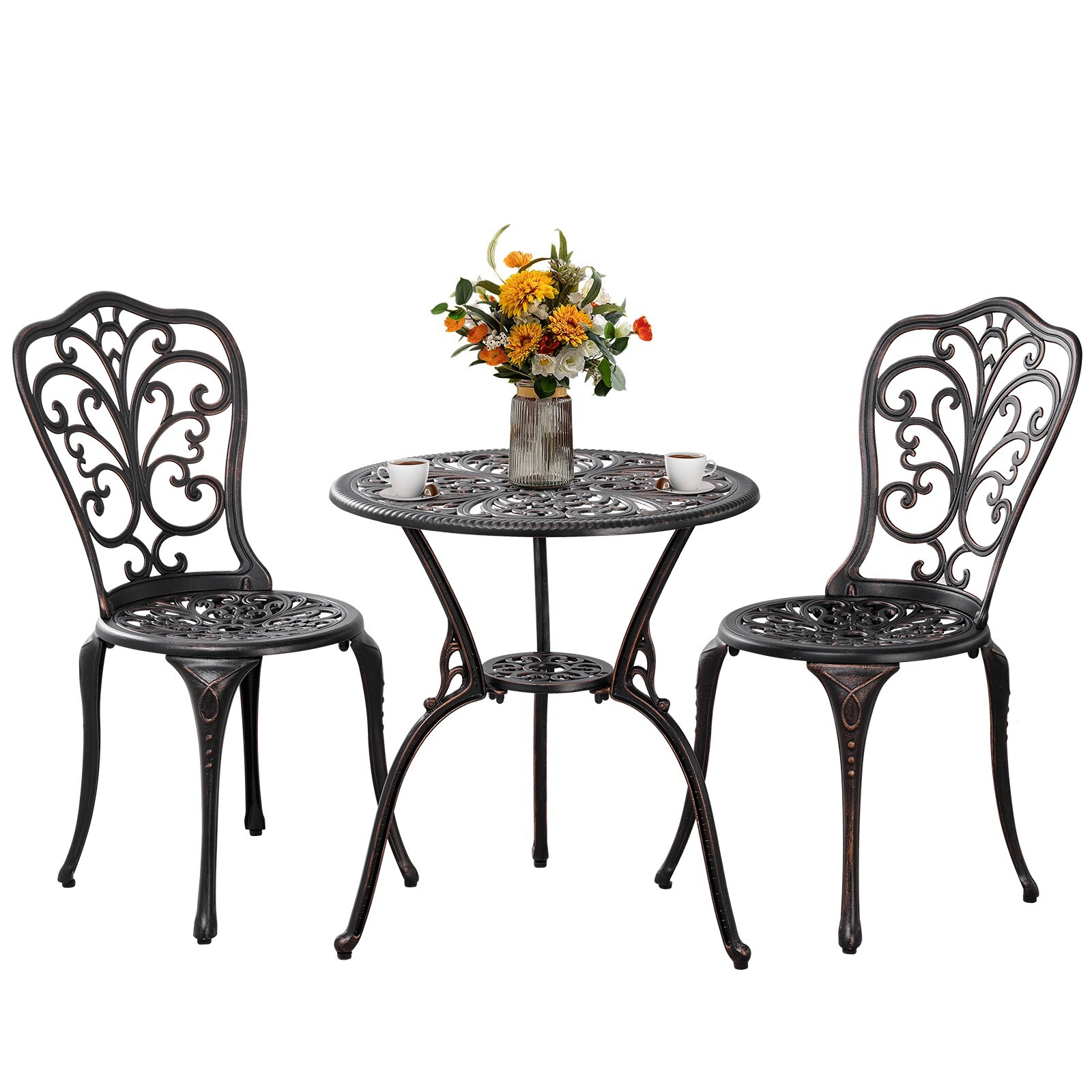 Patio Bistro Set 3 Piece Outdoor Furniture Set Bistro Table and Chair Set Bronze