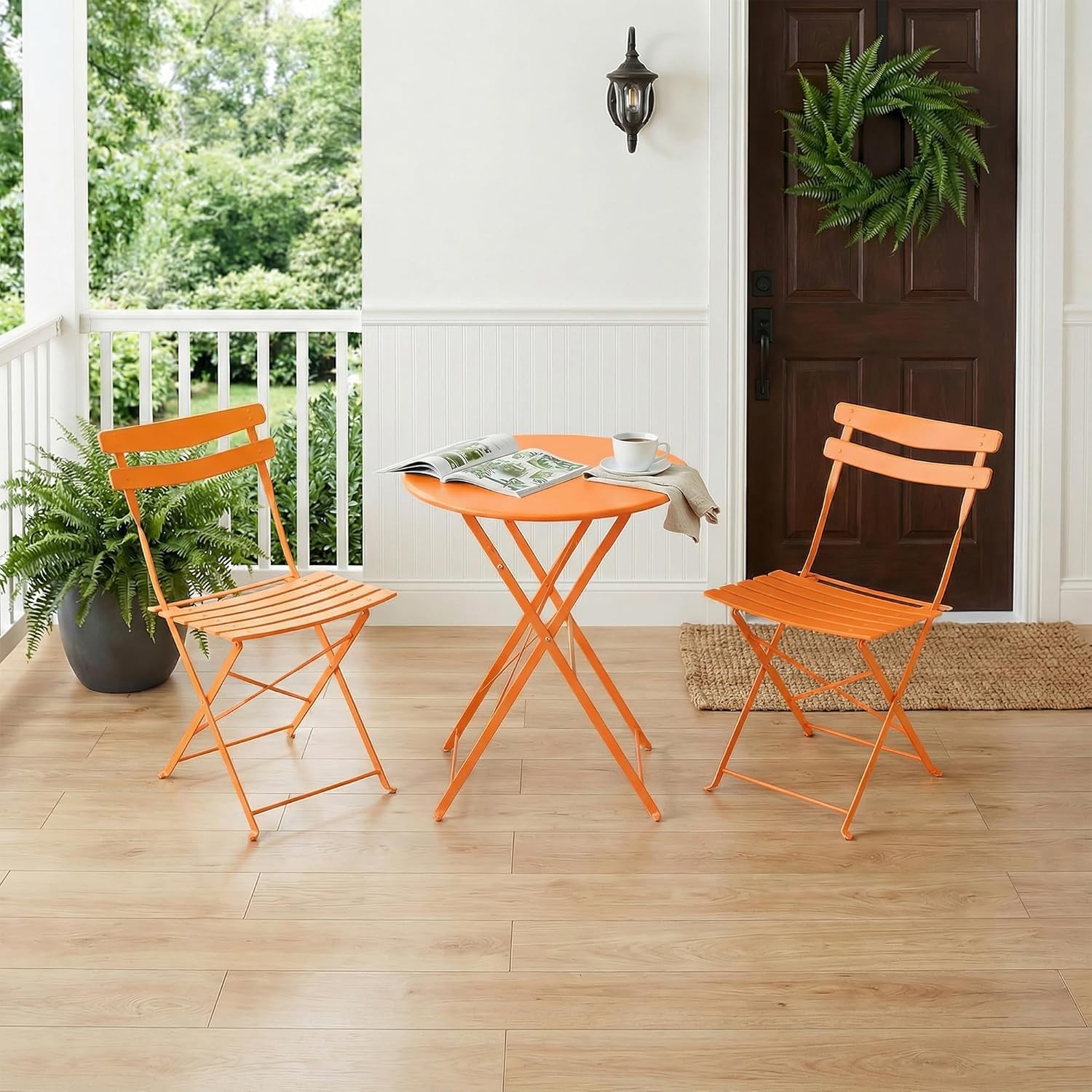 3 PCS Folding Bistro Set Patio Table and 2 Chairs Set Outdoor Balcony Furniture