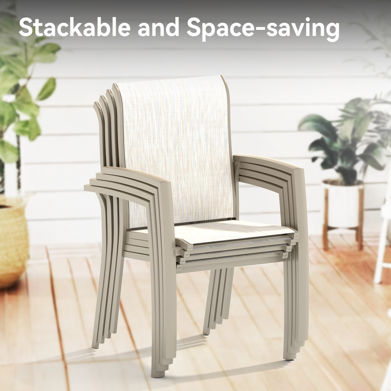 5-Piece Patio Dining Set with 4 Stackable Chairs & 40.6″ Round Table