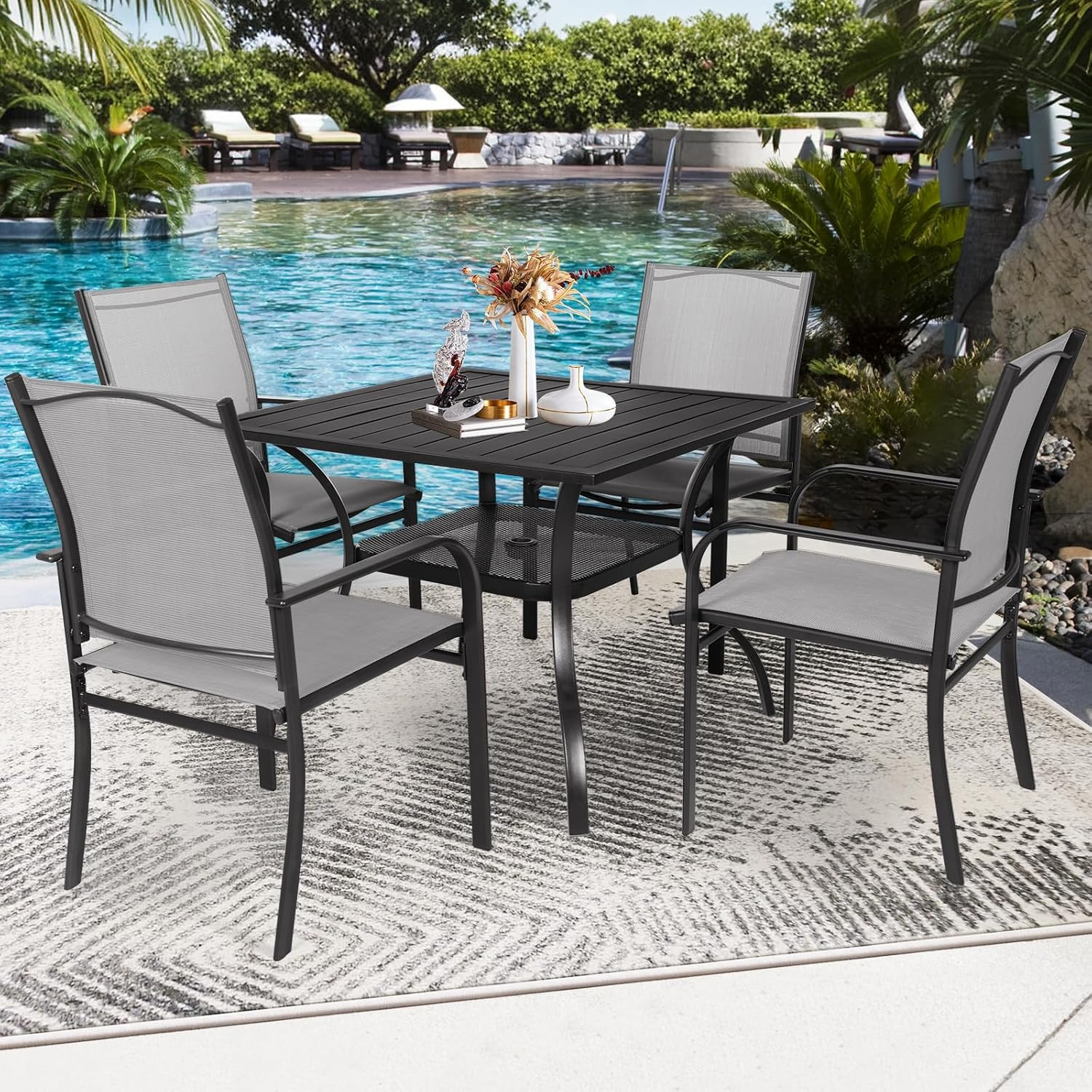 SUNCROWN 6 – Piece Outdoor Dining Set, Patio Furniture Set with 4 Textilene Dinn