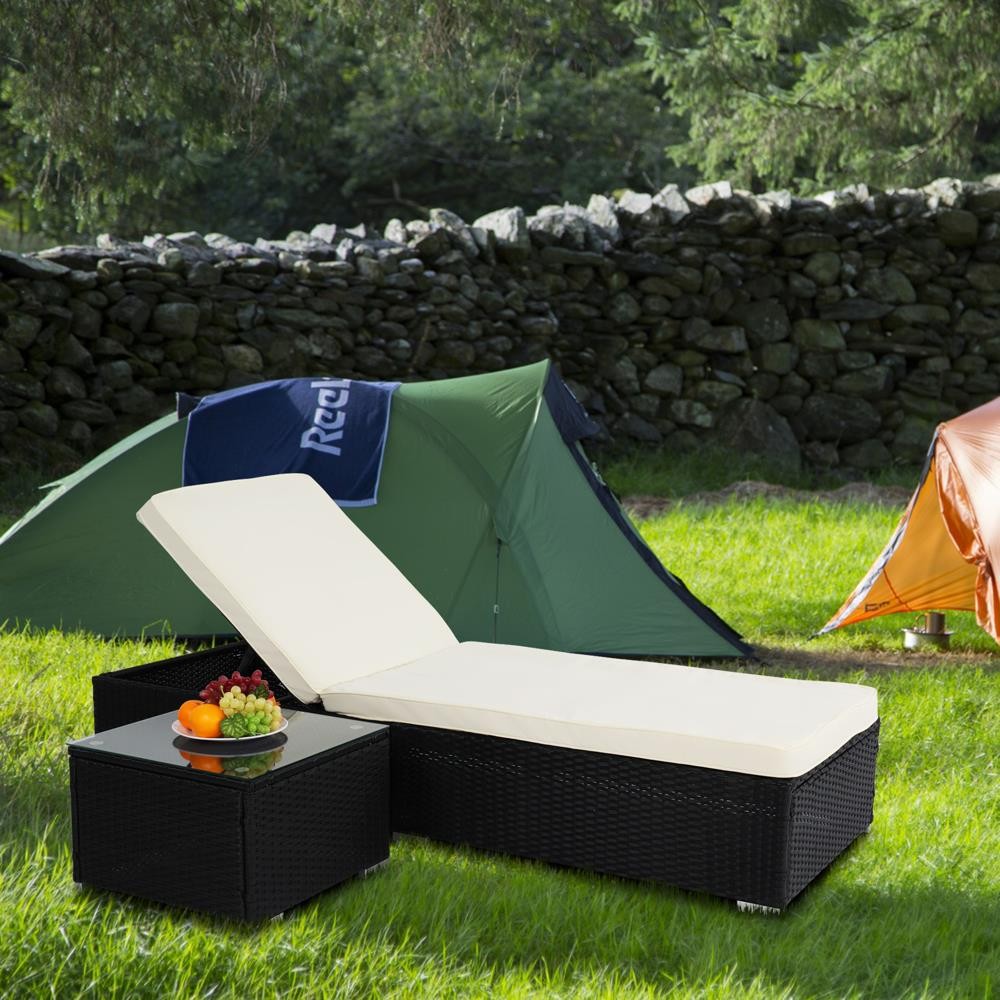 Yard Patio Furniture Adjustable PE Rattan Wicker Chaise Lounge Chair Sunbed
