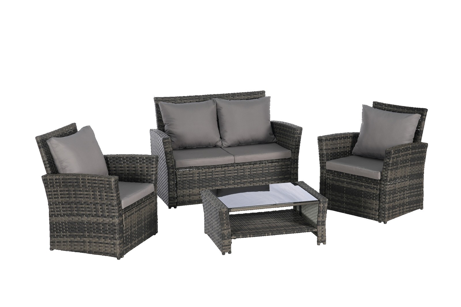 4-Piece Outdoor Patio Furniture Set Rattan Chairs Glass Coffee Table