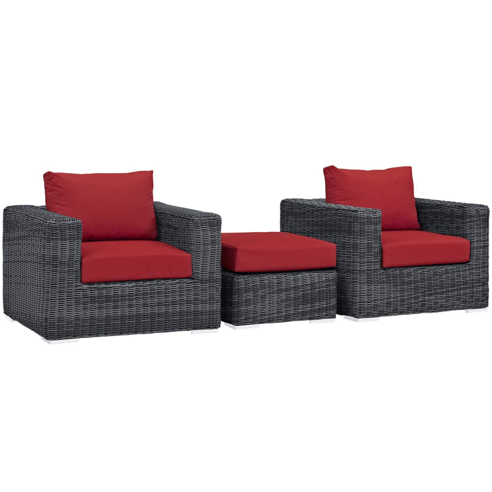Modway Summon 3 Piece Outdoor Patio Sunbrella® Sectional Set in Canvas Red