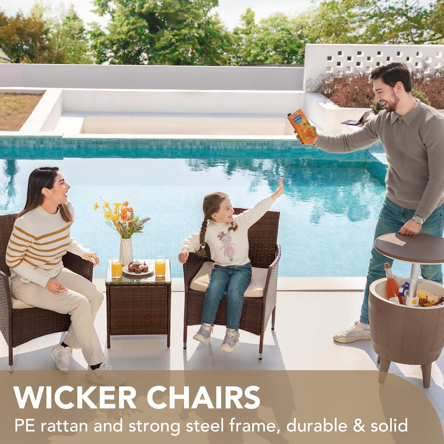 Devoko Patio Porch Furniture Sets 3 Pieces PE Rattan Wicker Chairs with Table Ou