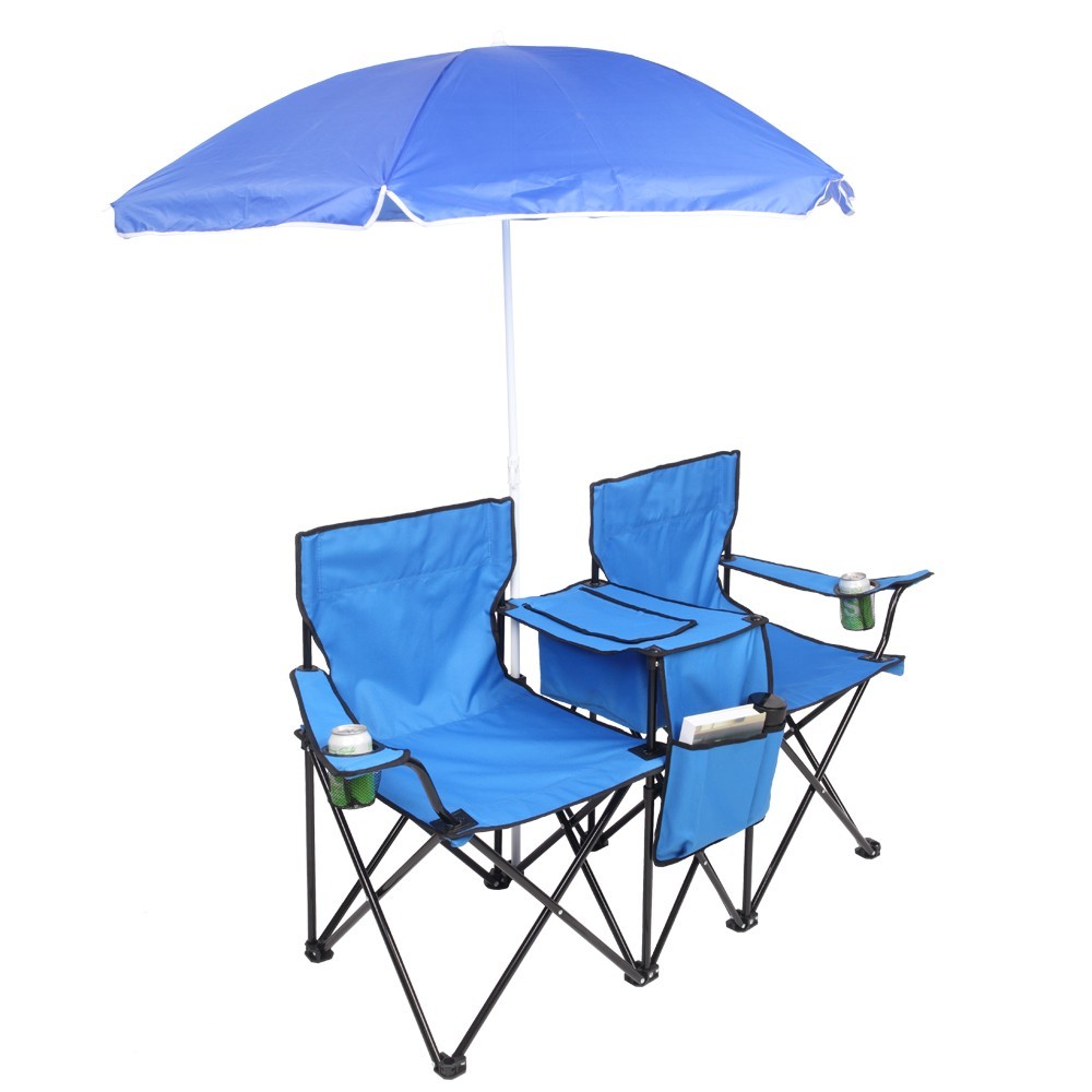 ❄️FREE SHIPPING!❄️2 Foldable Outdoor Chairs & Umbrellas 4 Camping or Tailgating!