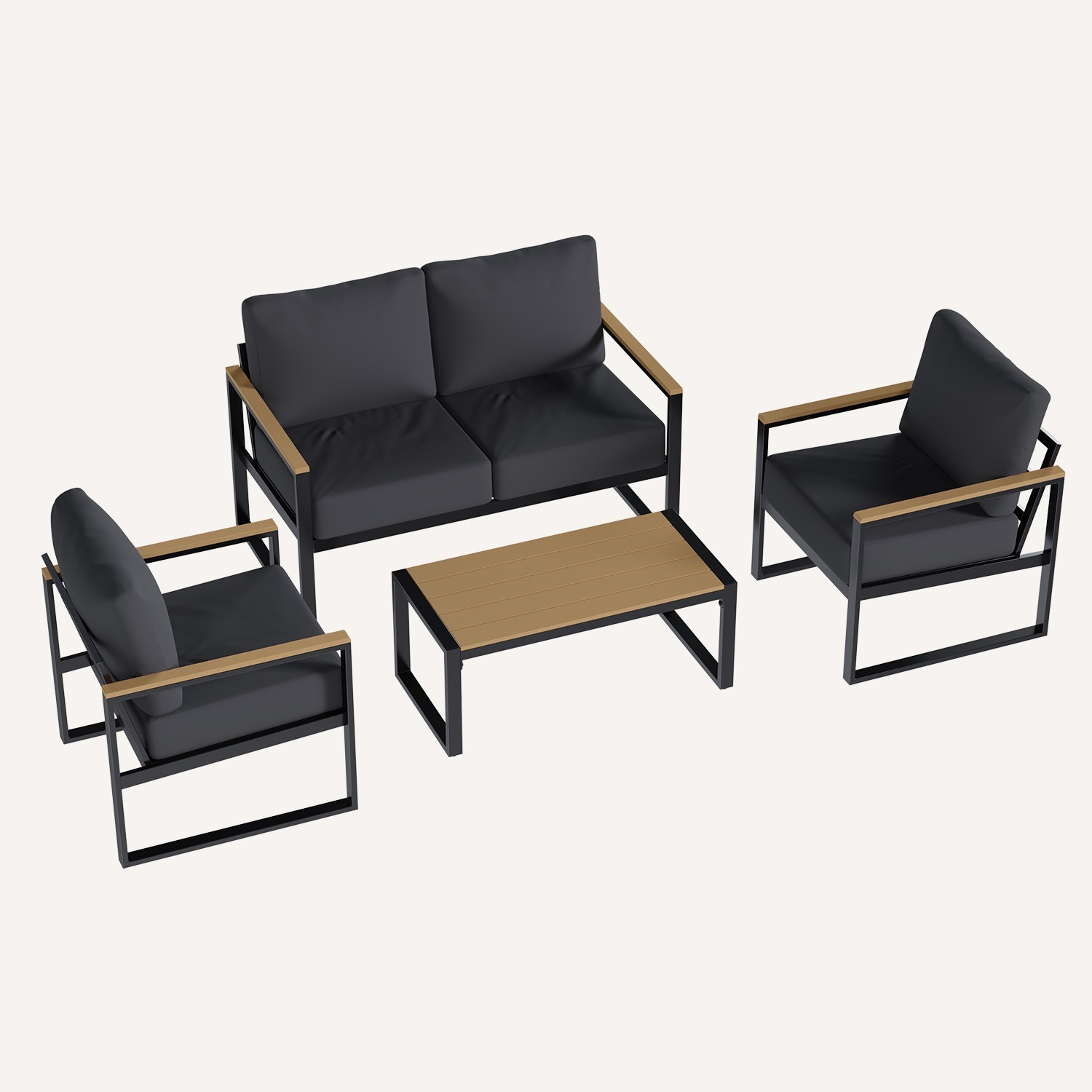 4-Piece Black Exposed Tube Patio Set 2 Single+Double+Table Dark Gray