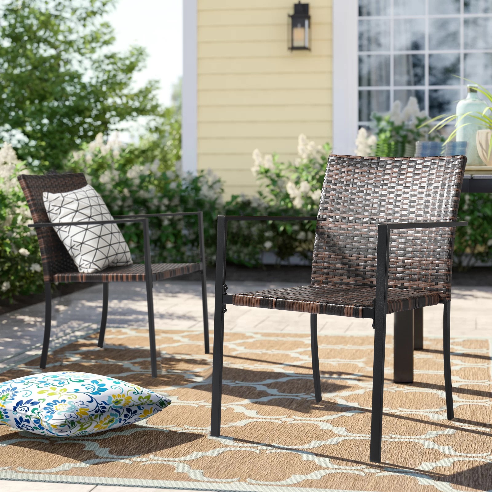 2pcs Stackable Outdoor Wicker Patio Dining Chairs, All-Weather Firepit Armchair