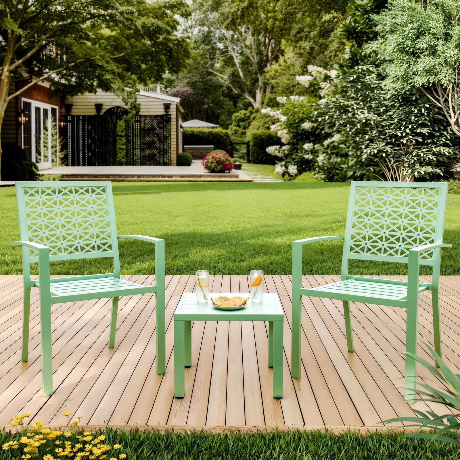 3 Piece Outdoor Bistro Set, Patio Furniture Set ,Stackable Steel Chair and Table