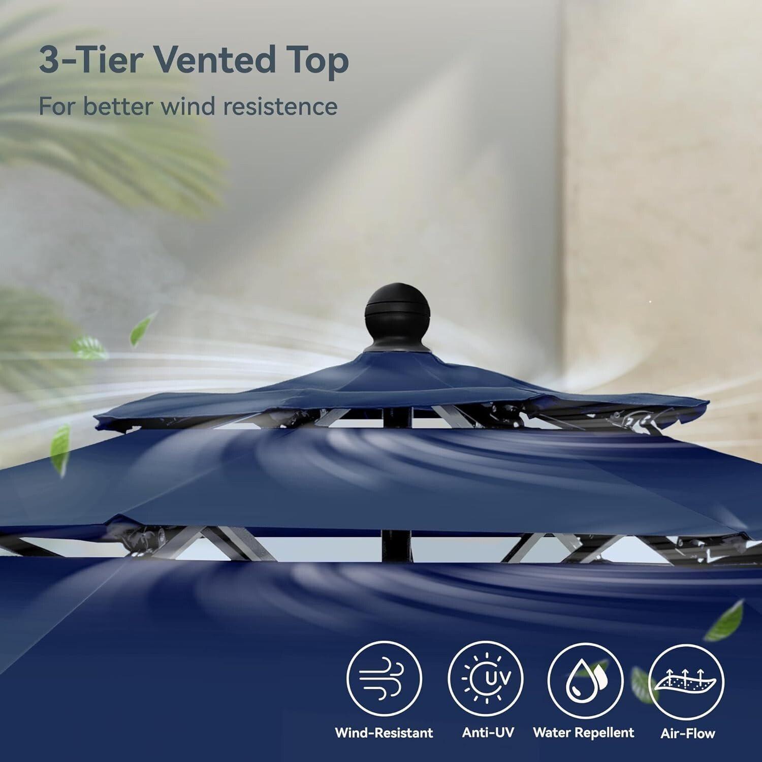 6 Piece Patio Dining Set Outdoor Patio Table and Chairs with Umbrella,Navy Blue