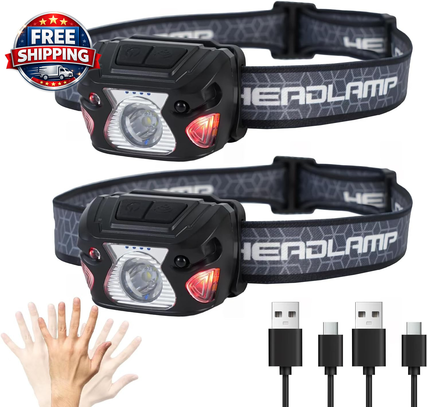 2 Sets High-End Comfortable Camping & Work Headlamp, Long Endurance Lighting 12