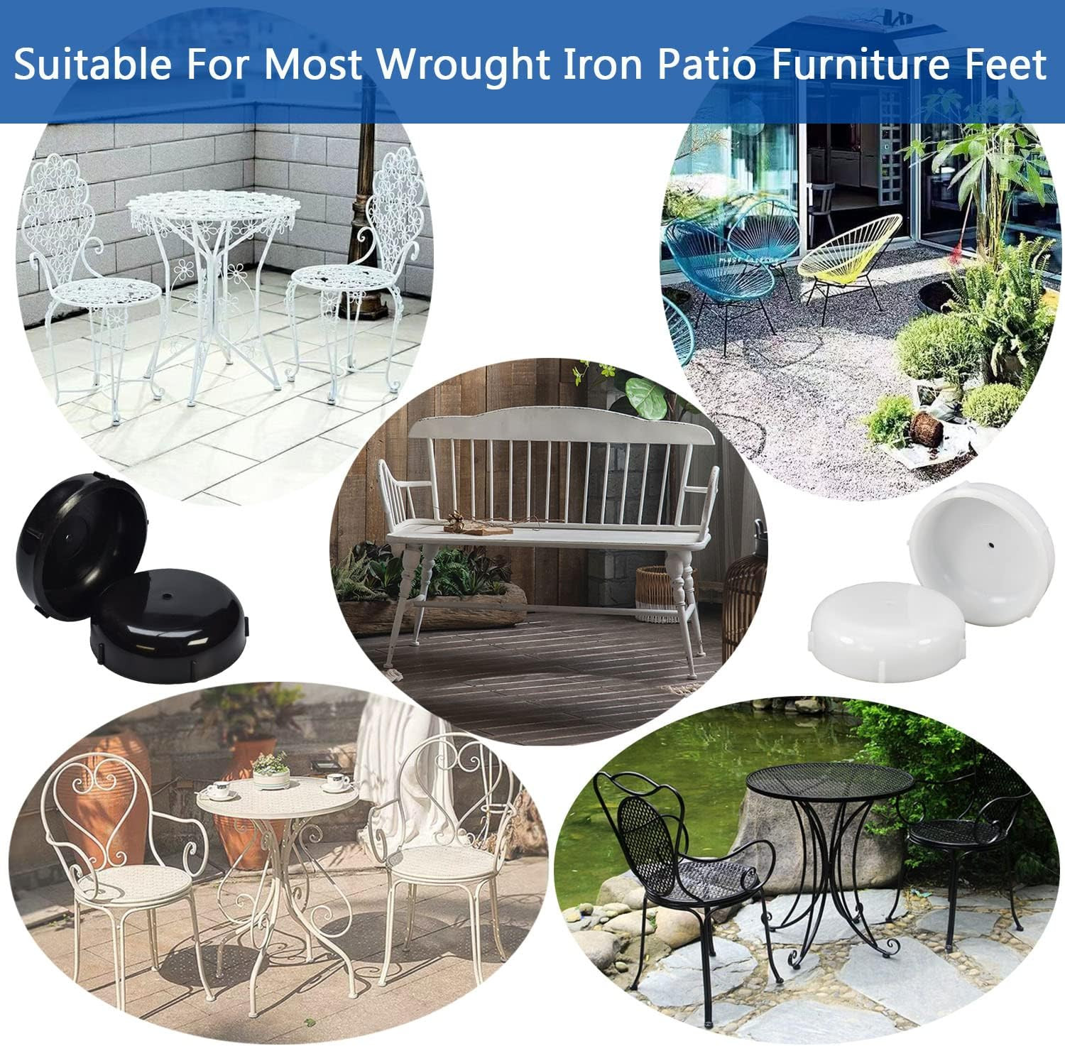 Patio Furniture Chair Leg Glides 1.5″ White Floor Protectors 36 Pack