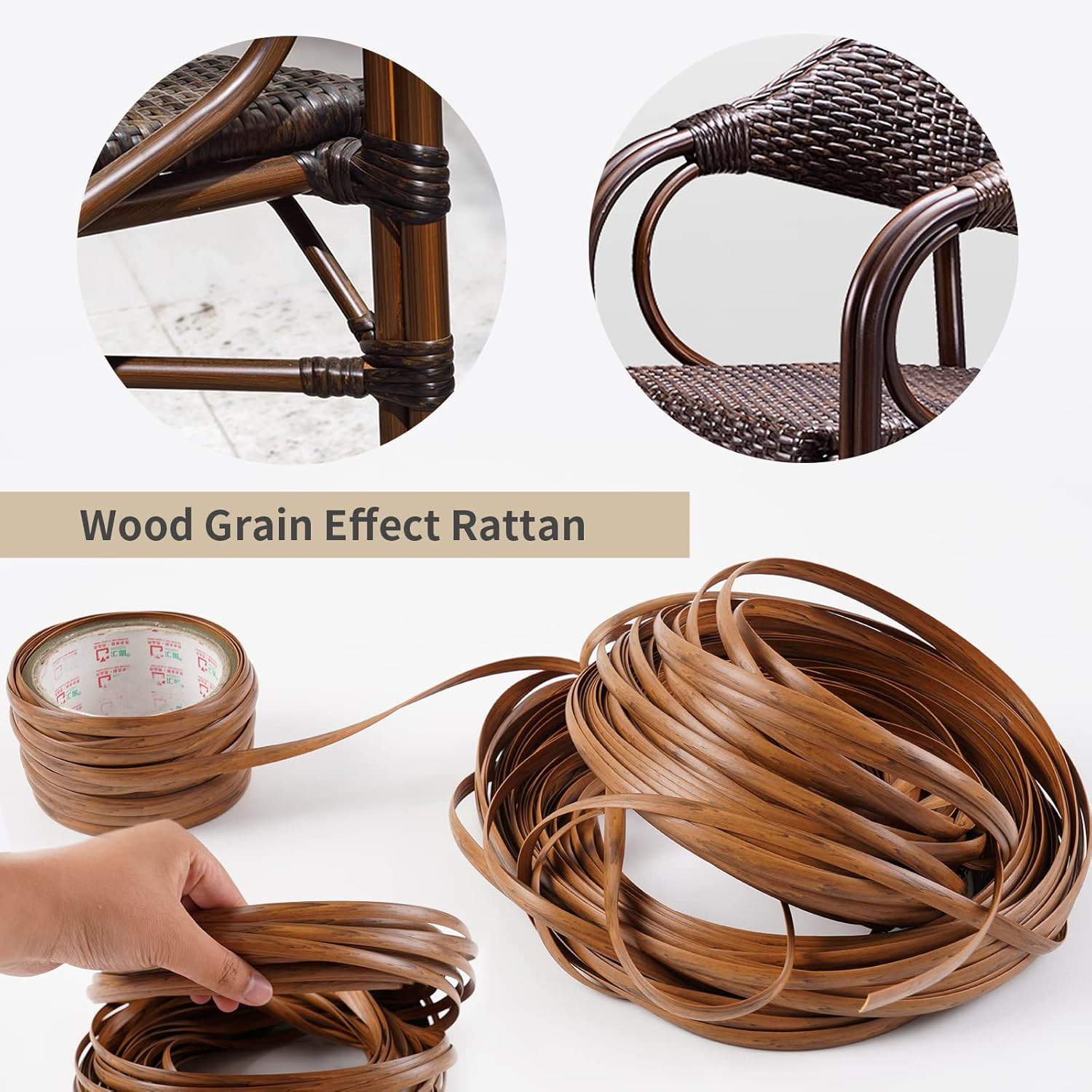 32m/105ft 8mm Dark Wood Grain Brown Wicker Repair Kit, PE Rattan Repair Kit f…