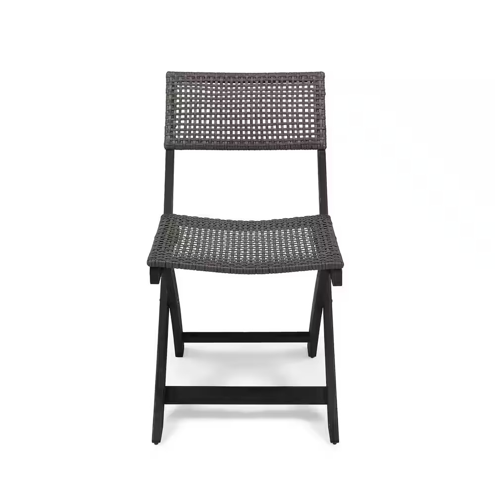 Set of 2 Outdoor Acacia Foldable Wicker Chairs, Gray+Brown, for Restaurants, Pat
