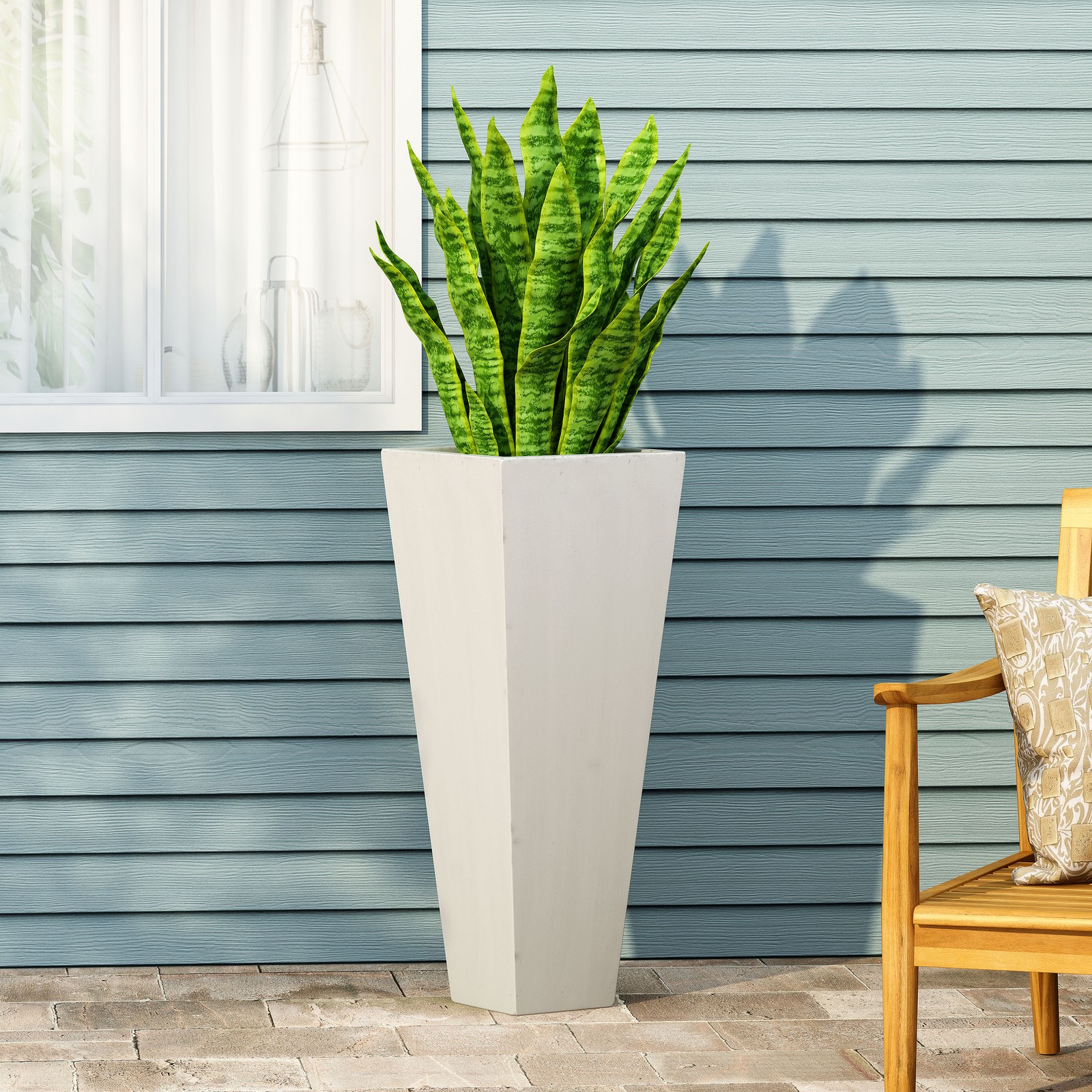 Matte White Magnesia Planter 13x13x25 in, Tapered Square Pot for Outdoor & Patio