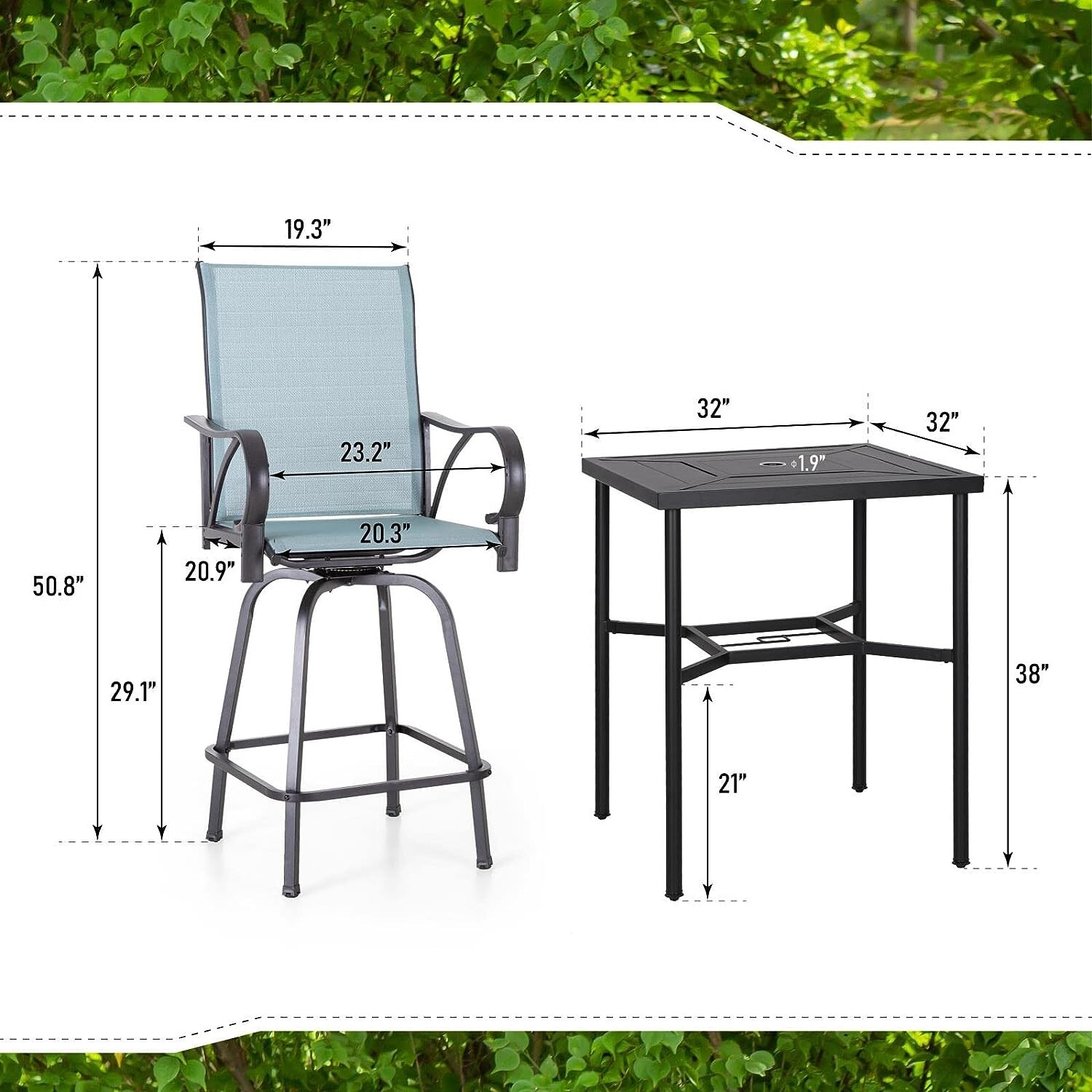 5 Pcs Patio Bar Table Chair Set Swivel Bar Height Chair Bar Chairs Outdoor Stool