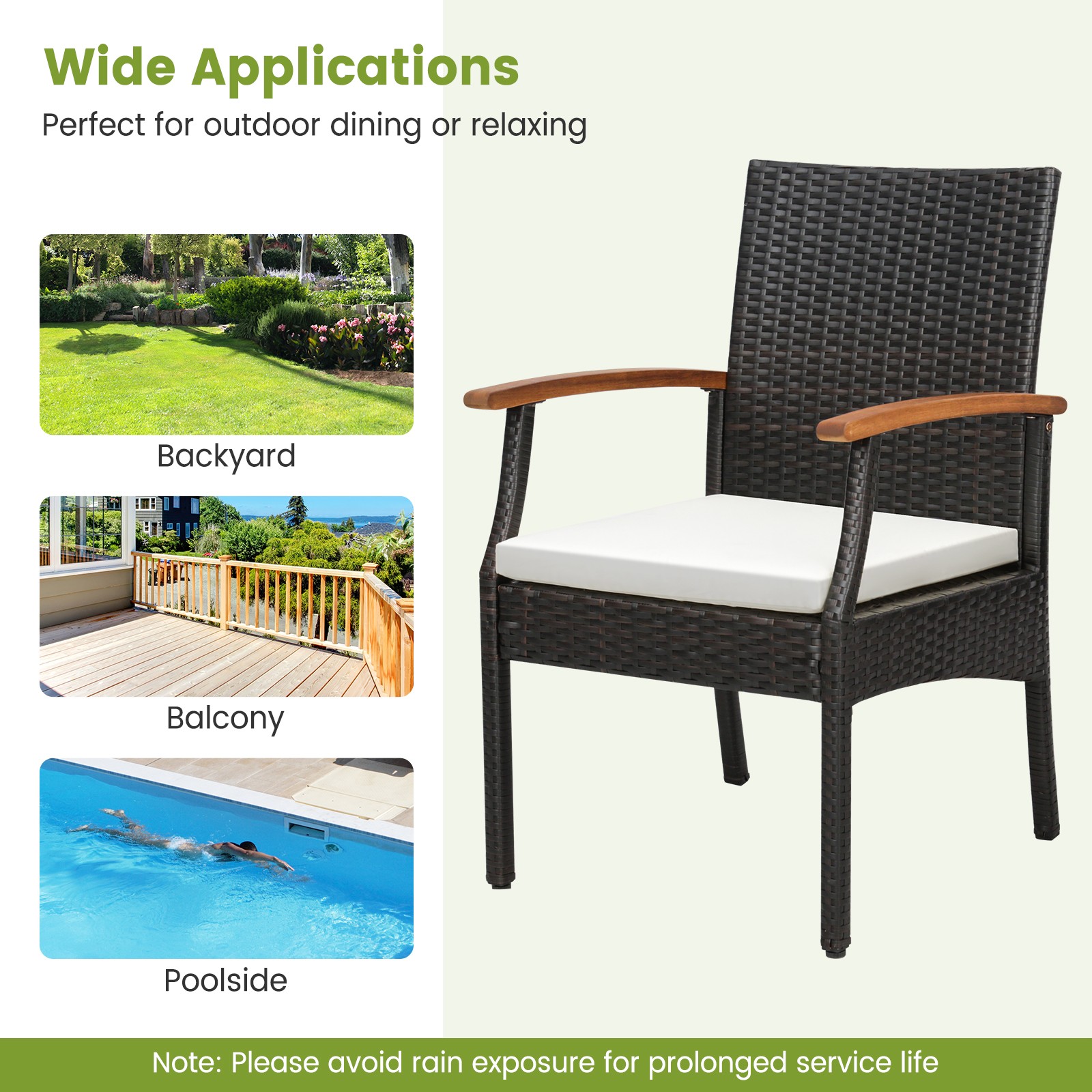 5 PCS Patio Rattan Dining Set Acacia Wood Table 4 Wicker Chairs w/ Umbrella Hole