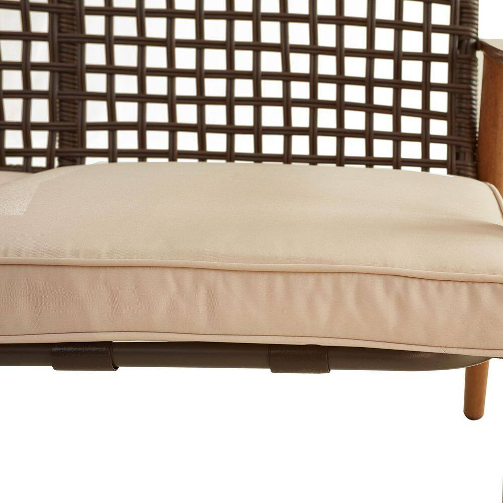 2-Piece PE Wicker Patio Conversation Set with Beige Cushions and Oval Coffee Tab