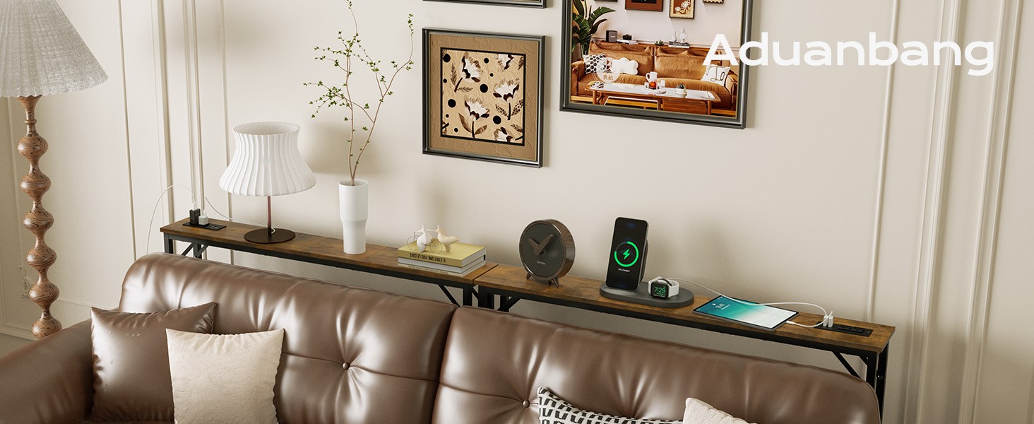 Aduang 5.9″ Console Table with Outlet – Narrow Sofa Table, Behind Couch