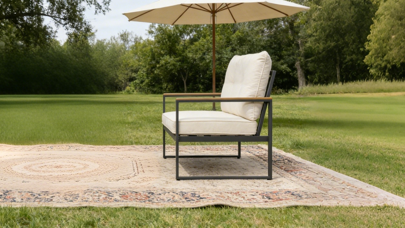 Steel Patio Armchair Set of 2 with Cushions, All-Weather Outdoor Sofa
