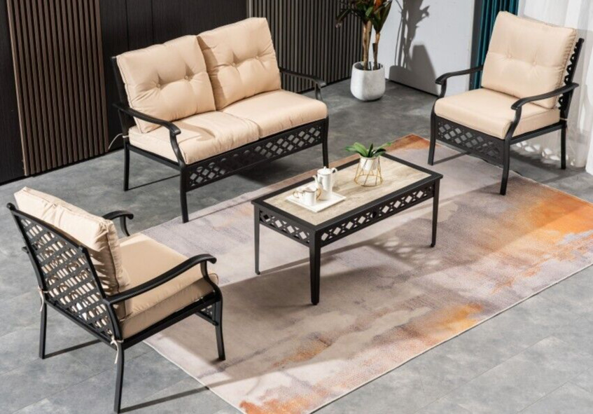 MCombo 4PCS Patio Furniture Sets with Coffee Table Love Seating for Outdoor