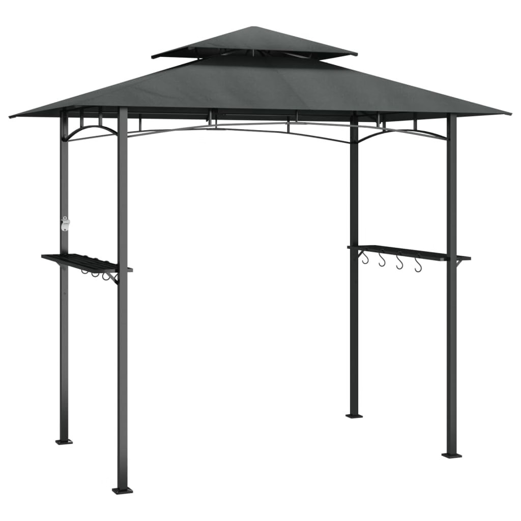 BBQ Gazebo with Side Shelves Anthracite 94.5″x59.1″x95.7″ Steel