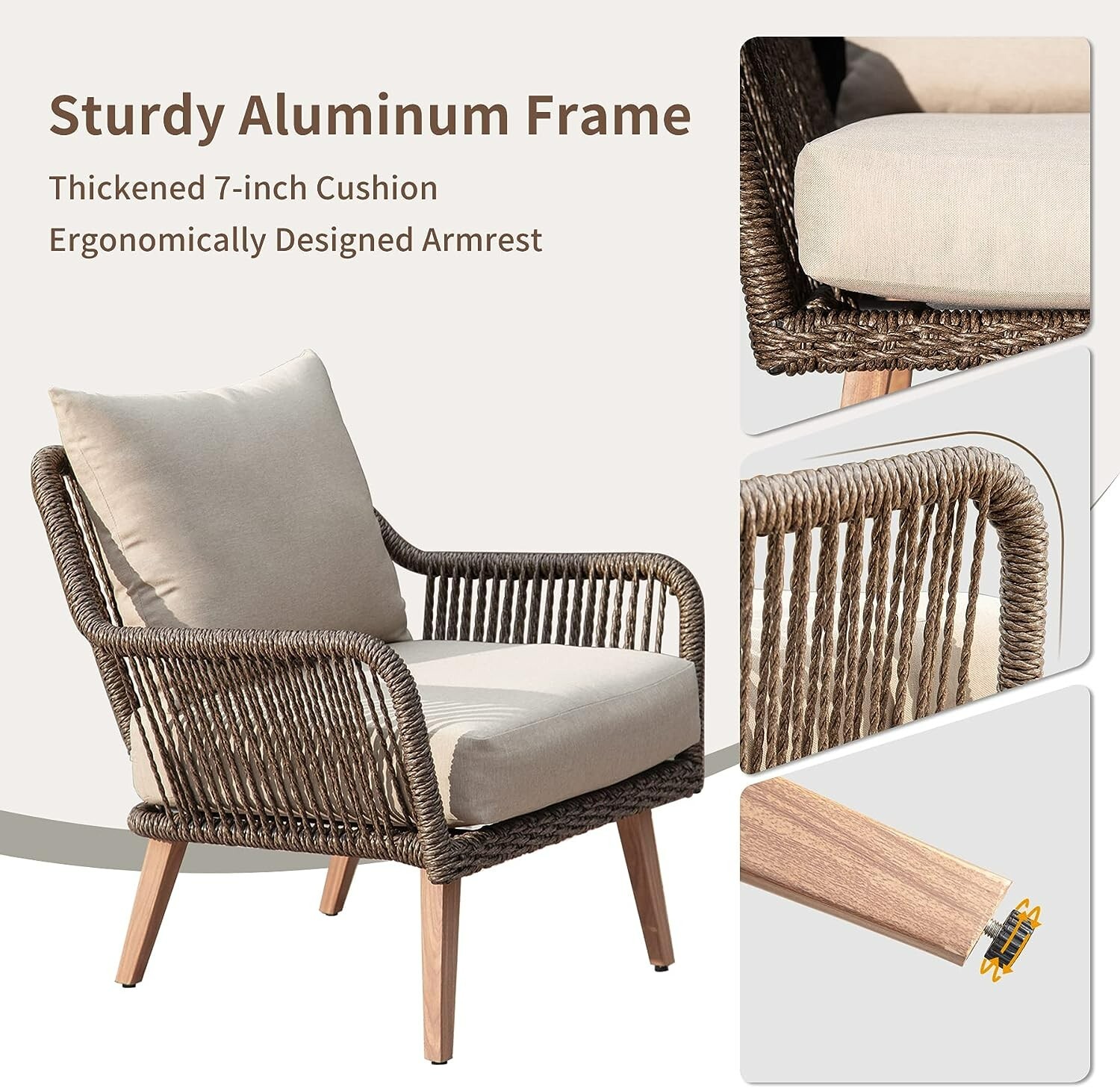 Patio(4-piece) with hand-woven rattan Aluminum frame (4 seats in Khaki)
