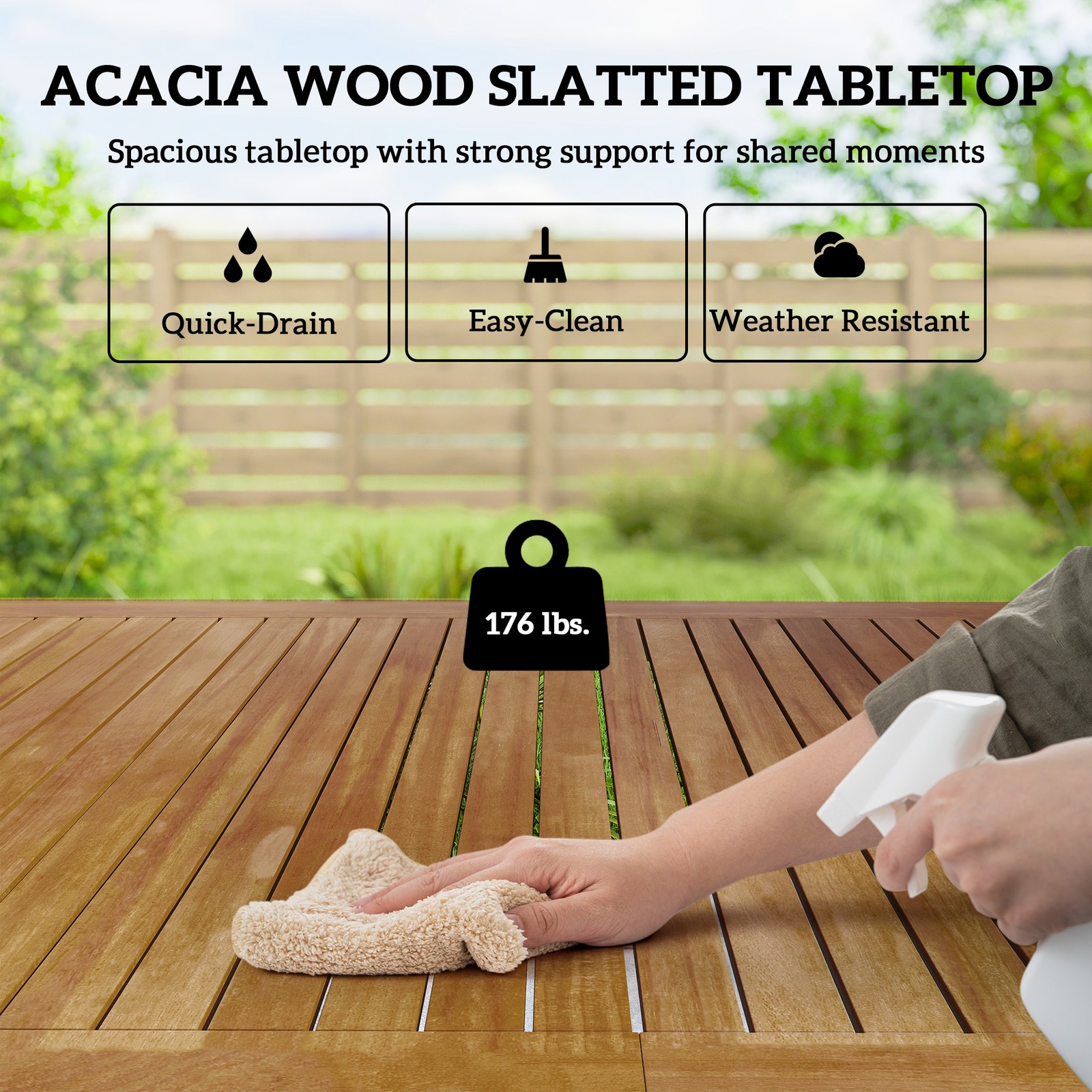 Outdoor Dining Set for 4, Acacia Wood Table and Stackable Chairs