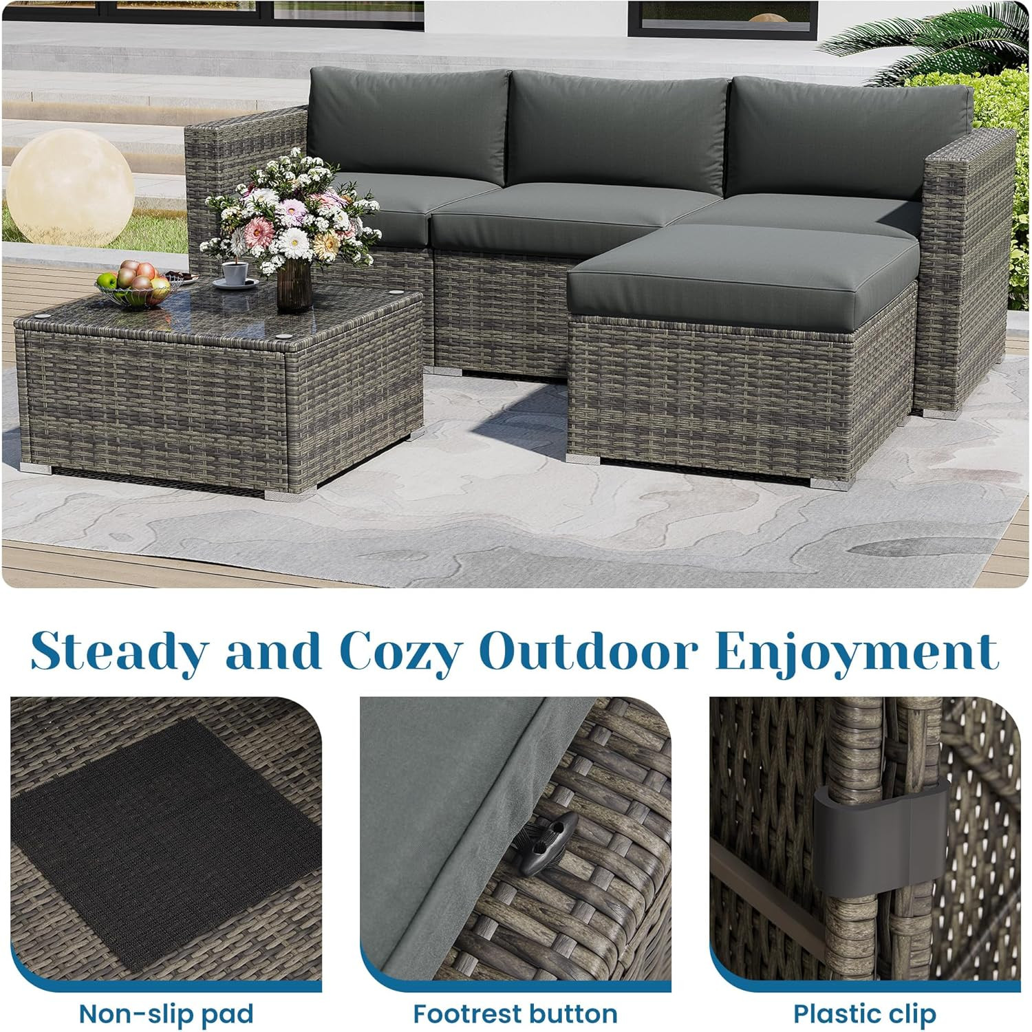 5 Pieces Outdoor Patio Furniture Set, Patio Sectional Furniture Set, All-Weather
