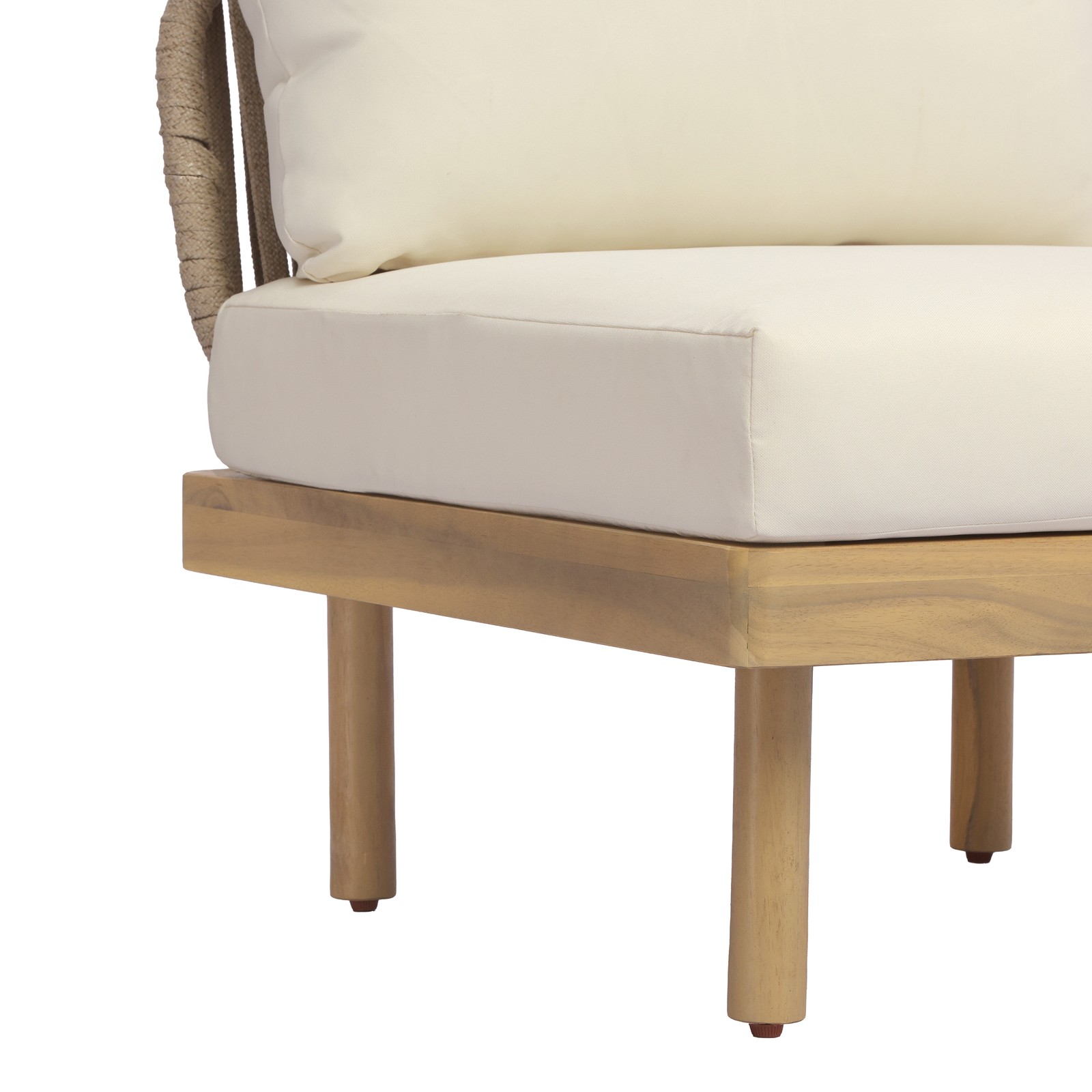 6pc Acacia Wood L-Shaped Modular Outdoor Sofa Set with Rope Back & Cushions