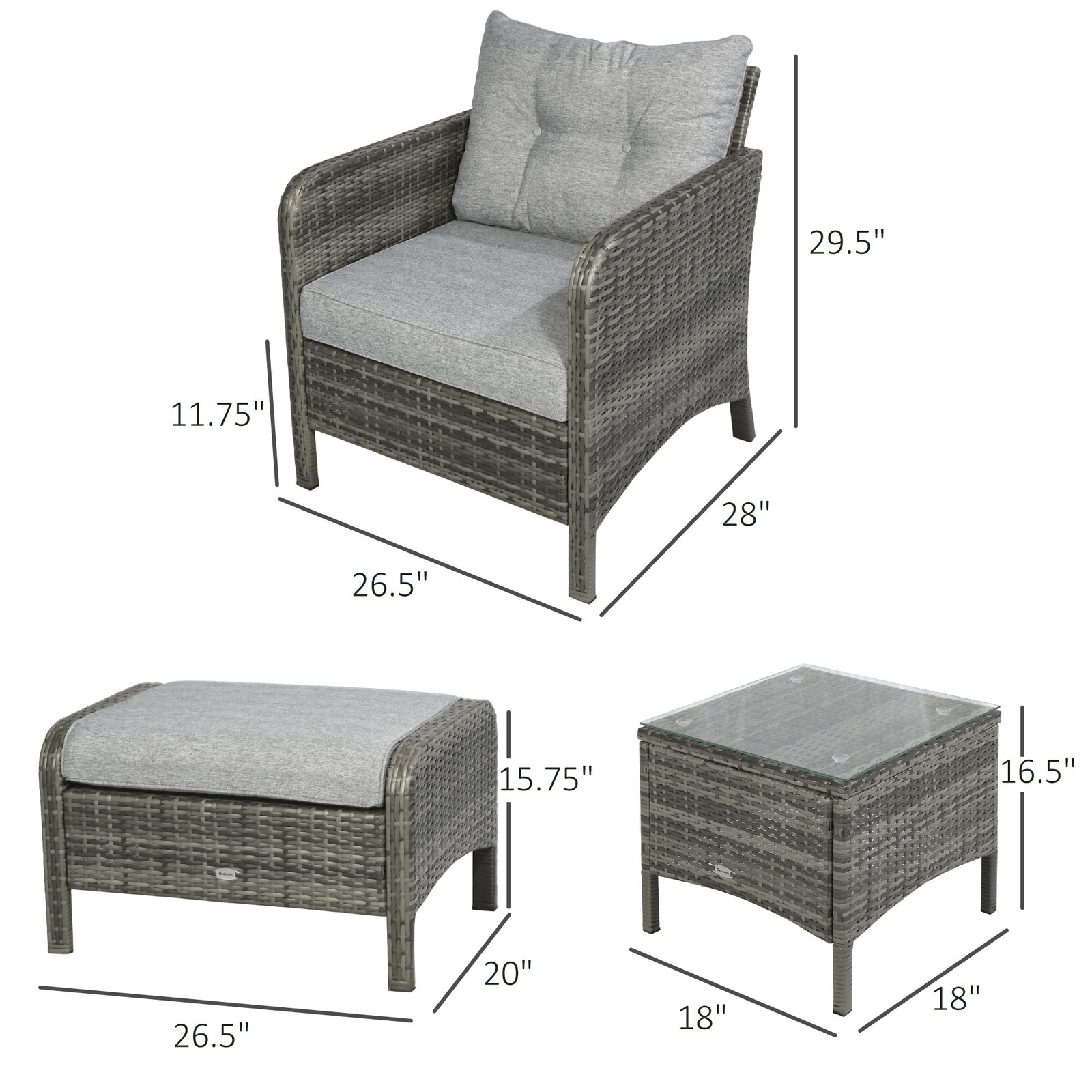 5 Pieces Rattan Wicker Outdoor Patio Conversation Set Lounge Chair and Ottoman