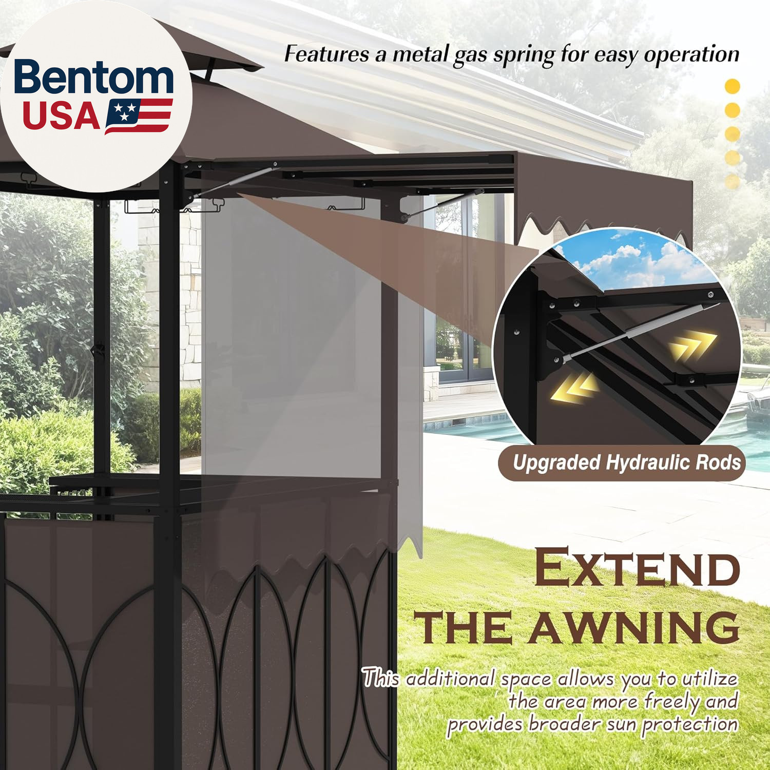 3 Piece Patio Bar and Grill Set, Grill Gazebo with Bar Table and 2 Foldable Stoo