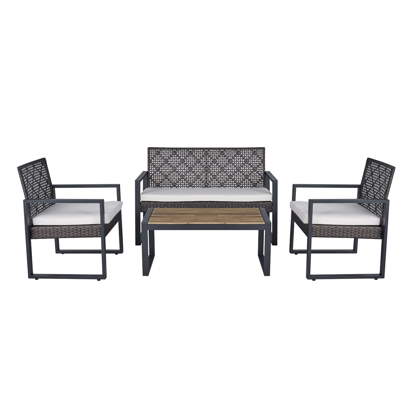 4-Piece Patio Furniture Set Acacia Wood Rattan Brown Beige Outdoor Sofa Set