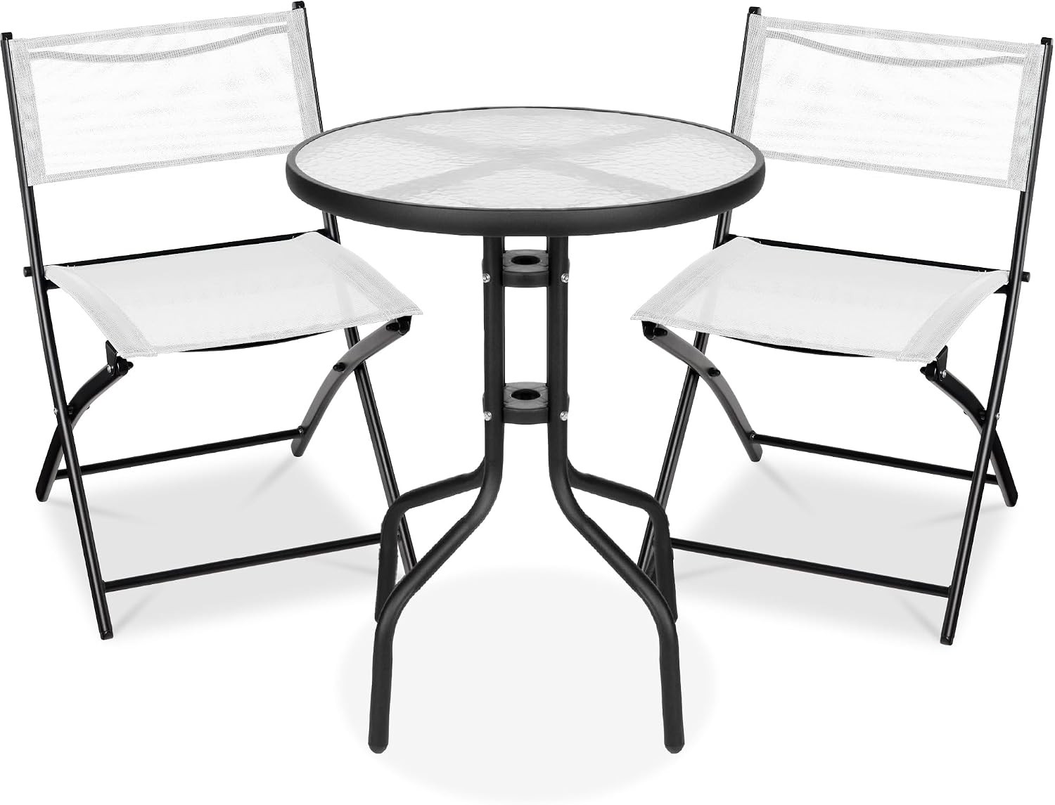 3-Piece Patio Bistro Dining Furniture Set w/Textured Glass Tabletop 2 Steel