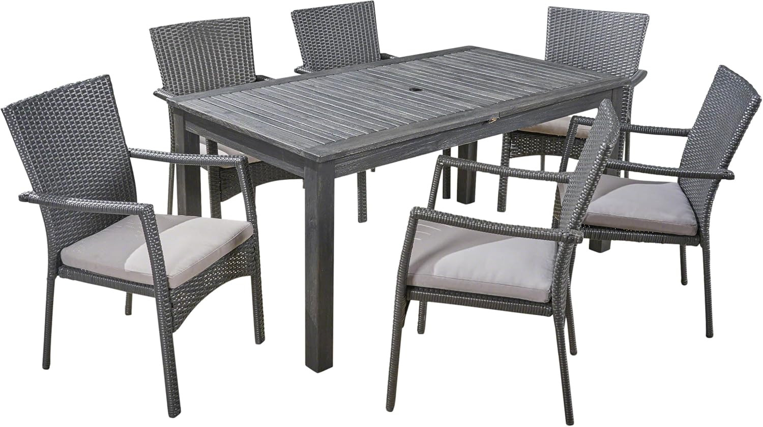 Davenport 7-Piece Expandable Outdoor Dining Set in Sandblasted Dark Gray