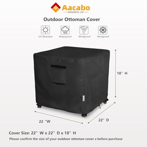 Patio Wicker Side Table Cover,22W x 22″W x 22″D x 18″H Black – Ottoman Cover