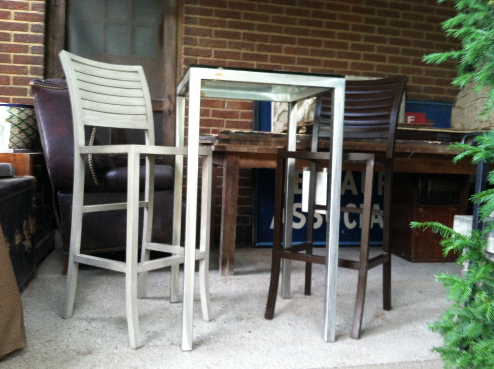 NEW Two 30″ Aluminum Palm Bar Stools Bistro Set Table Patio Furniture HI QUALITY